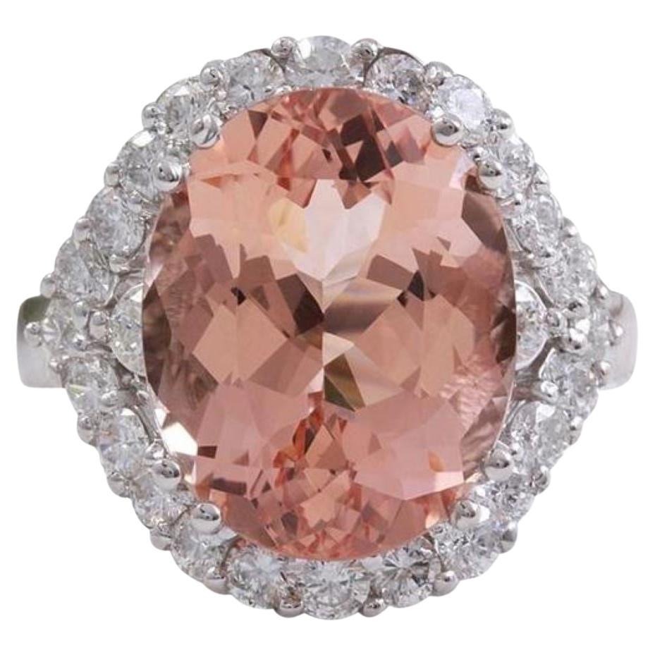 7,50 Quilates Exquisita Morganita Natural y Diamante Anillo de Oro Blanco Macizo de 14K