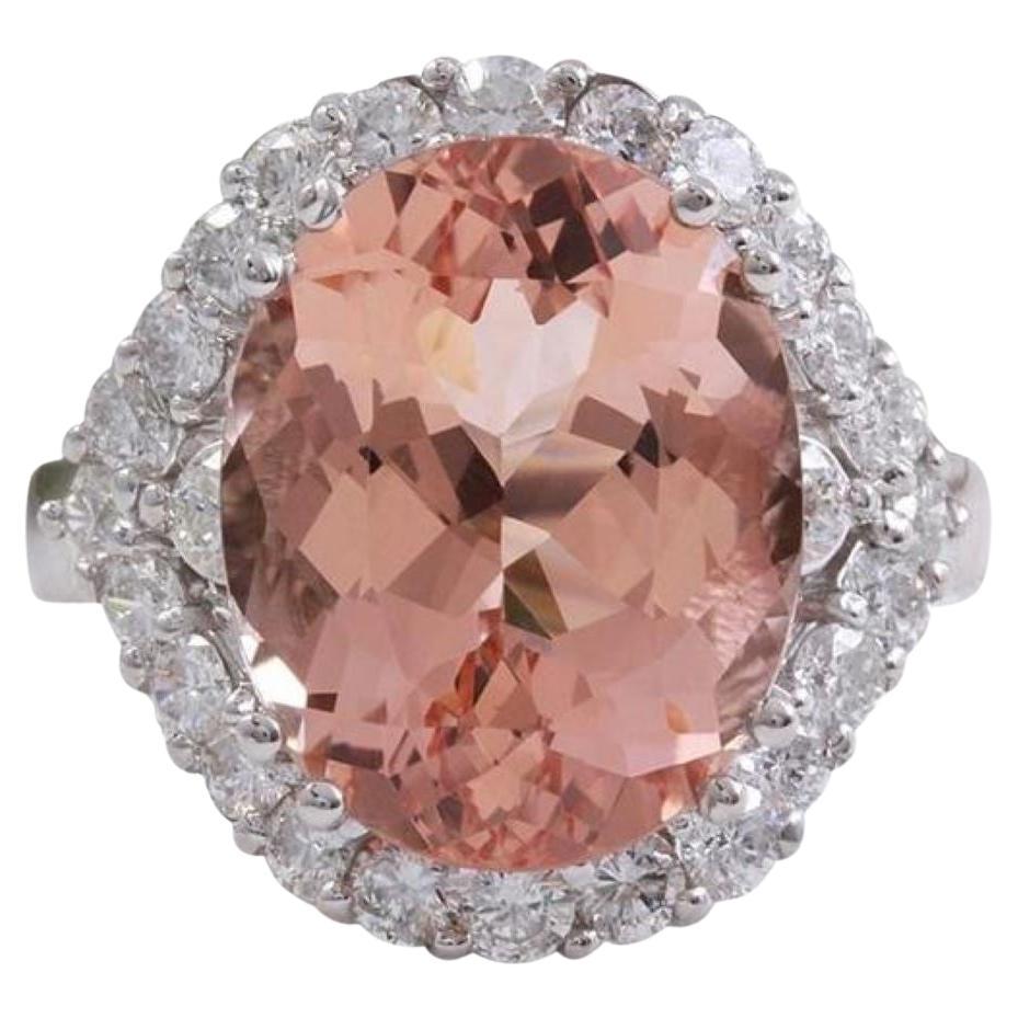 Bague en or blanc massif 14 carats avec diamants et morganite naturelle exquise de 7,50 carats en vente