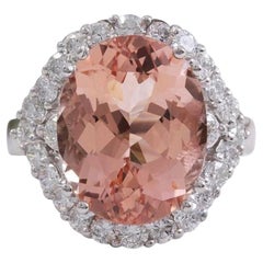 Bague en or blanc massif 14 carats avec diamants et morganite naturelle exquise de 7,50 carats