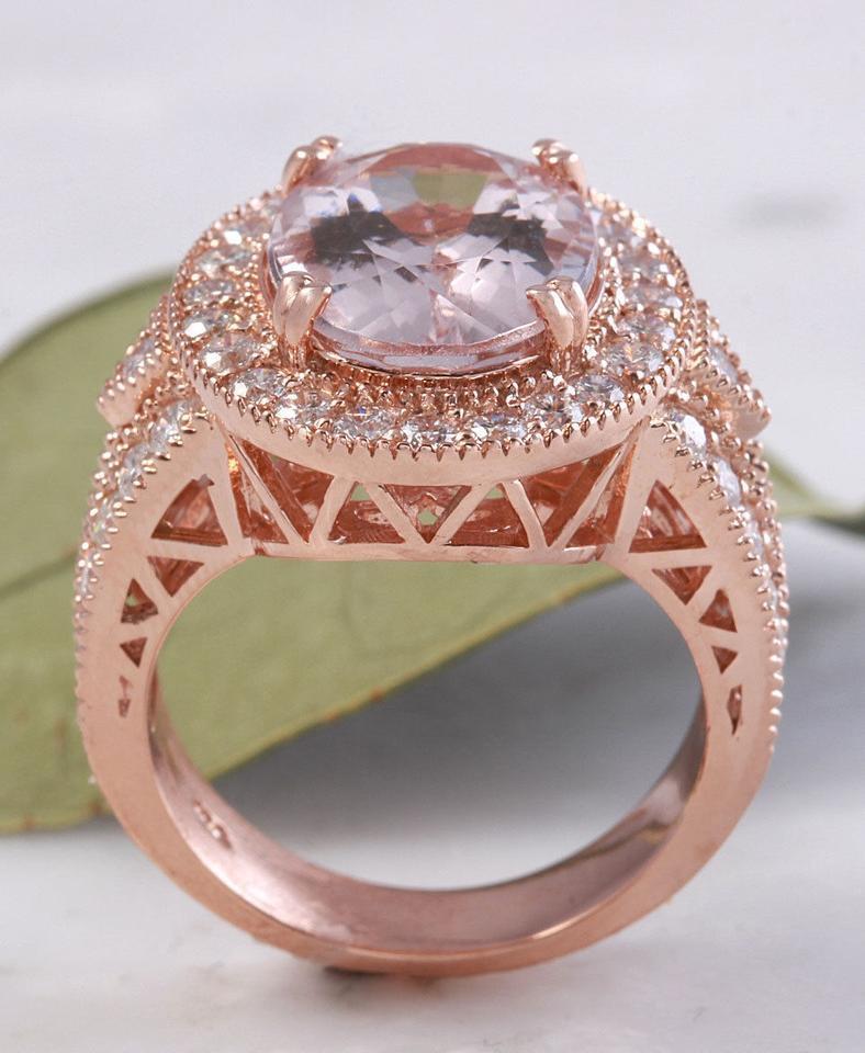 7.50 Carat Exquisite Natural Peach Morganite and Diamond 14 Karat Solid Gold For Sale 2