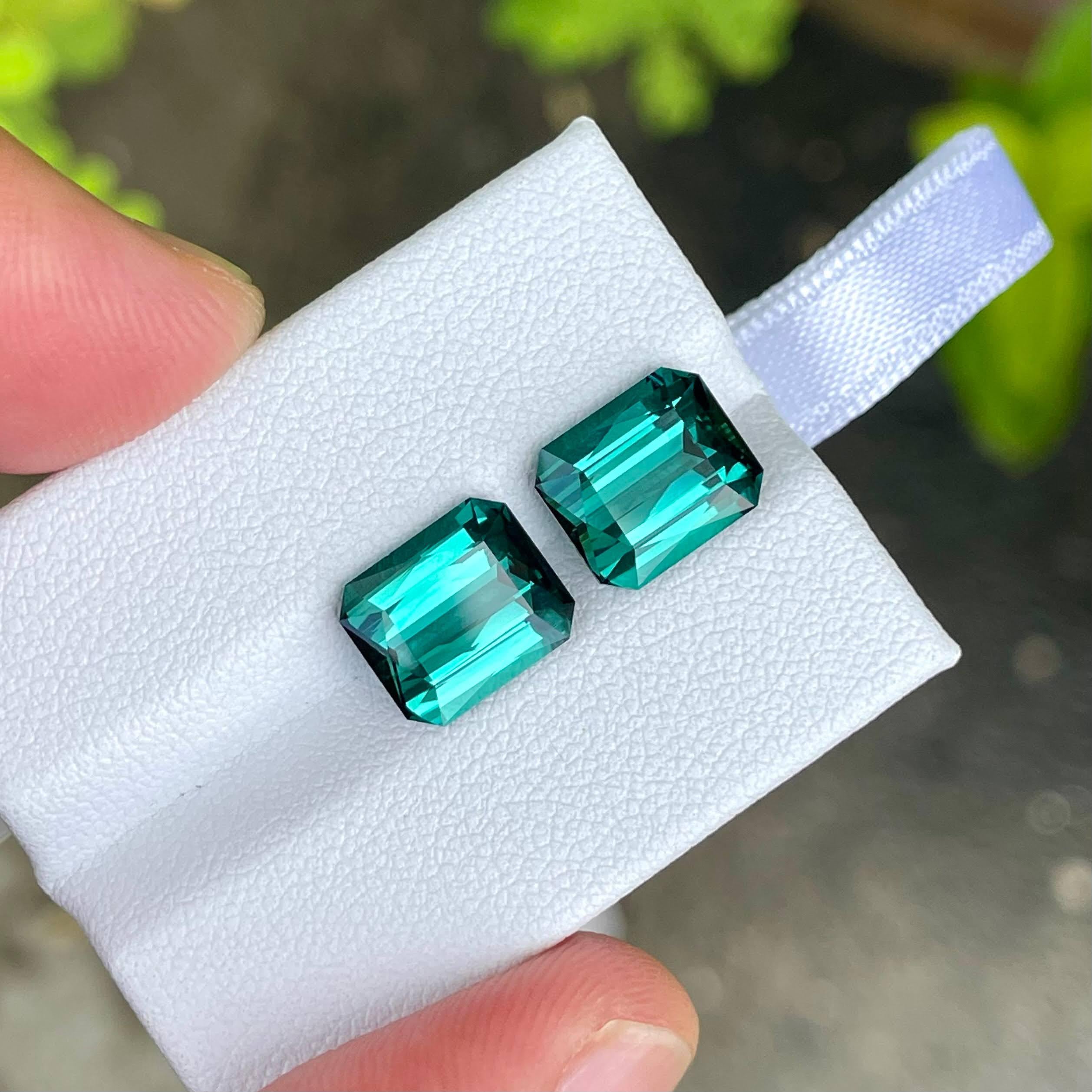 Octagon Cut 7.50 carats Lagoon Blue Tourmaline Pair Faceted Natural Afghan Gemstone For Sale