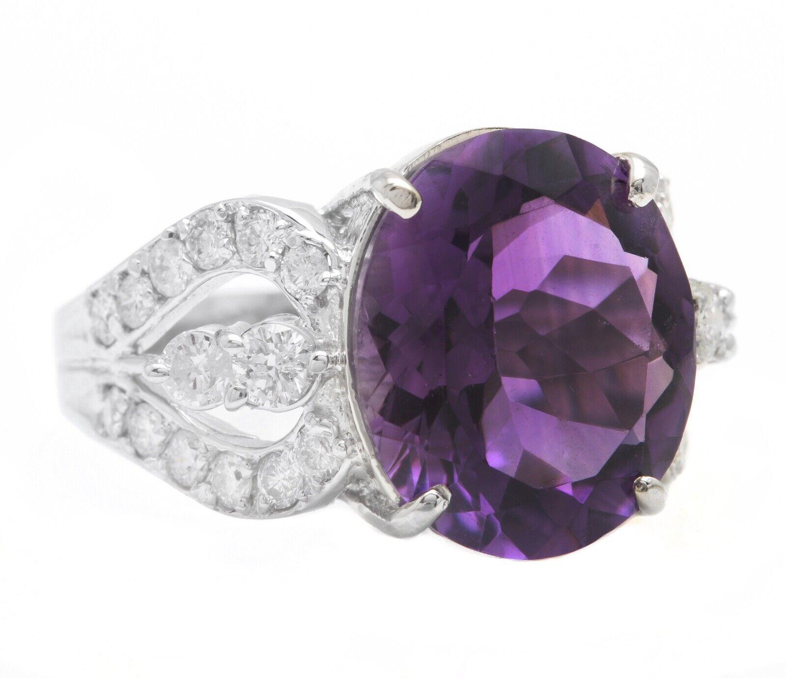 7.50 Carats Natural Amethyst and Diamond 14K Solid White Gold Ring

Suggested Replacement Value: $6,000.00

Total Natural Oval Cut Amethyst Weights: Approx. 6.50 Carats 

Amethyst Measures: Approx. 14.00 x 12.00mm

Natural Round Diamonds Weight: