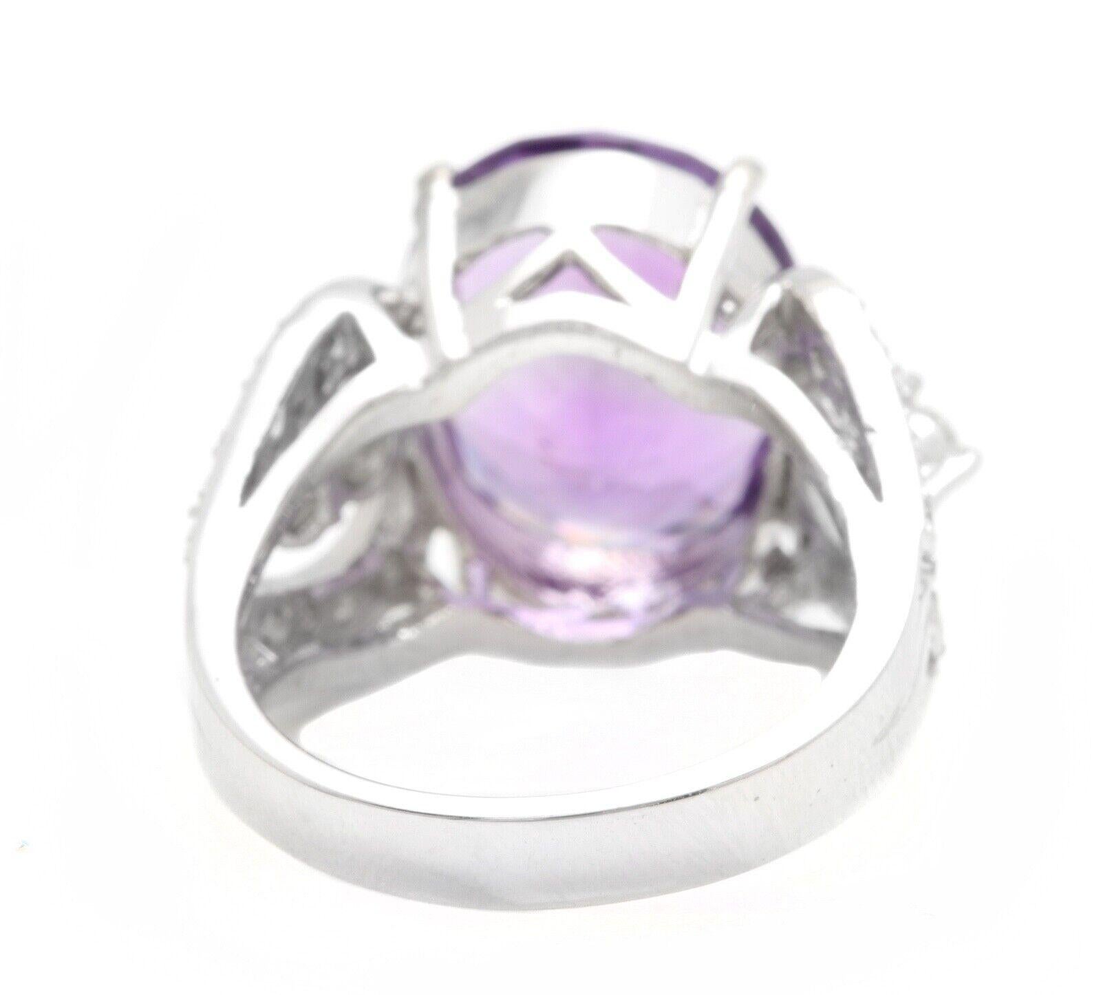 7.50 Carats Natural Amethyst and Diamond 14K Solid White Gold Ring In New Condition For Sale In Los Angeles, CA