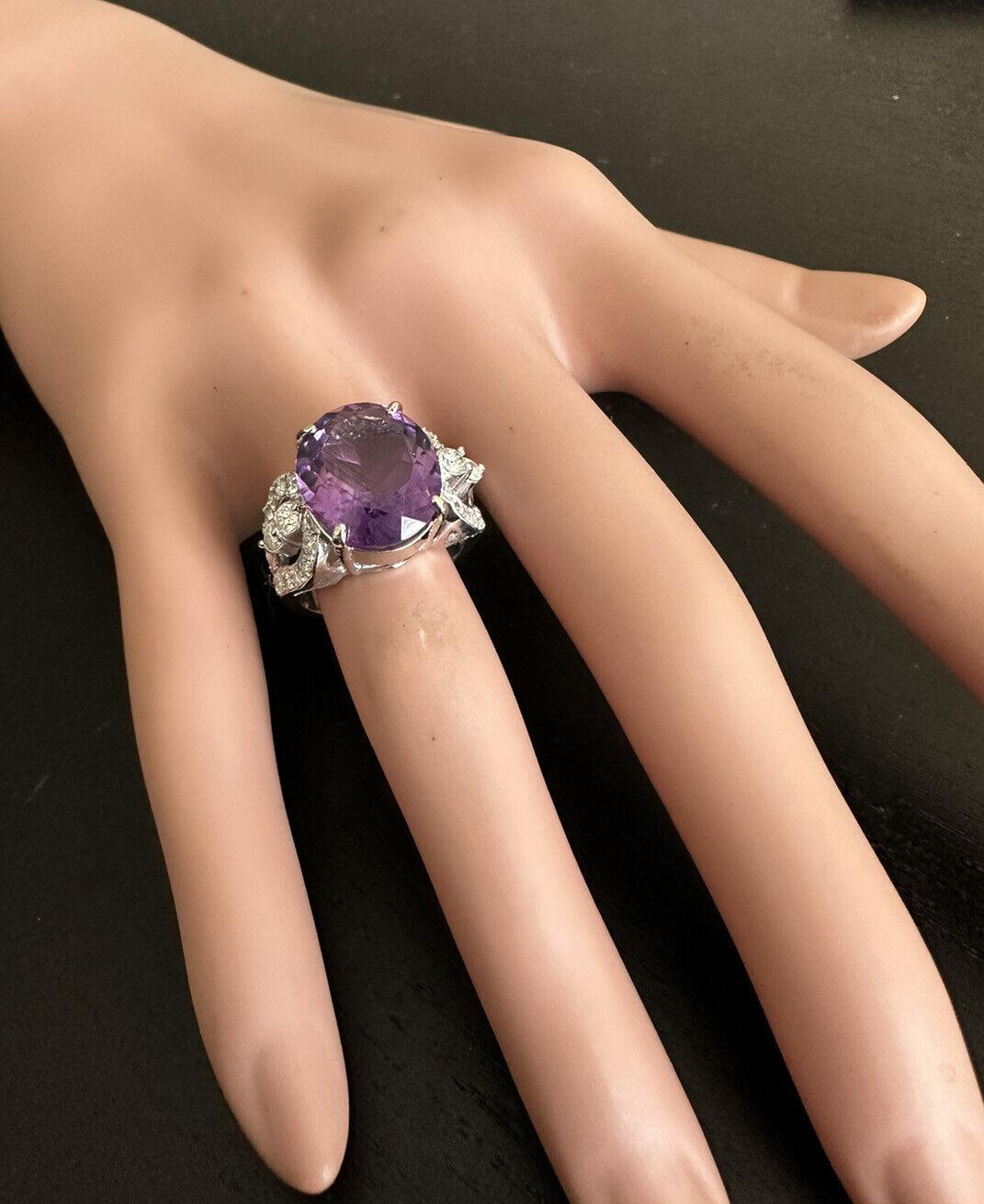 7.50 Carats Natural Amethyst and Diamond 14K Solid White Gold Ring For Sale 1
