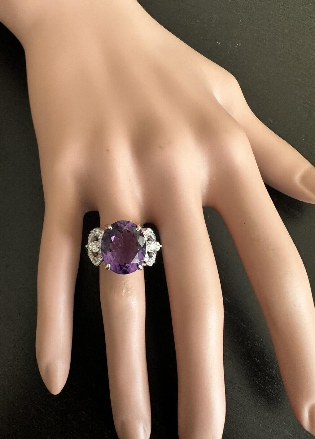 7.50 Carats Natural Amethyst and Diamond 14K Solid White Gold Ring For Sale 2