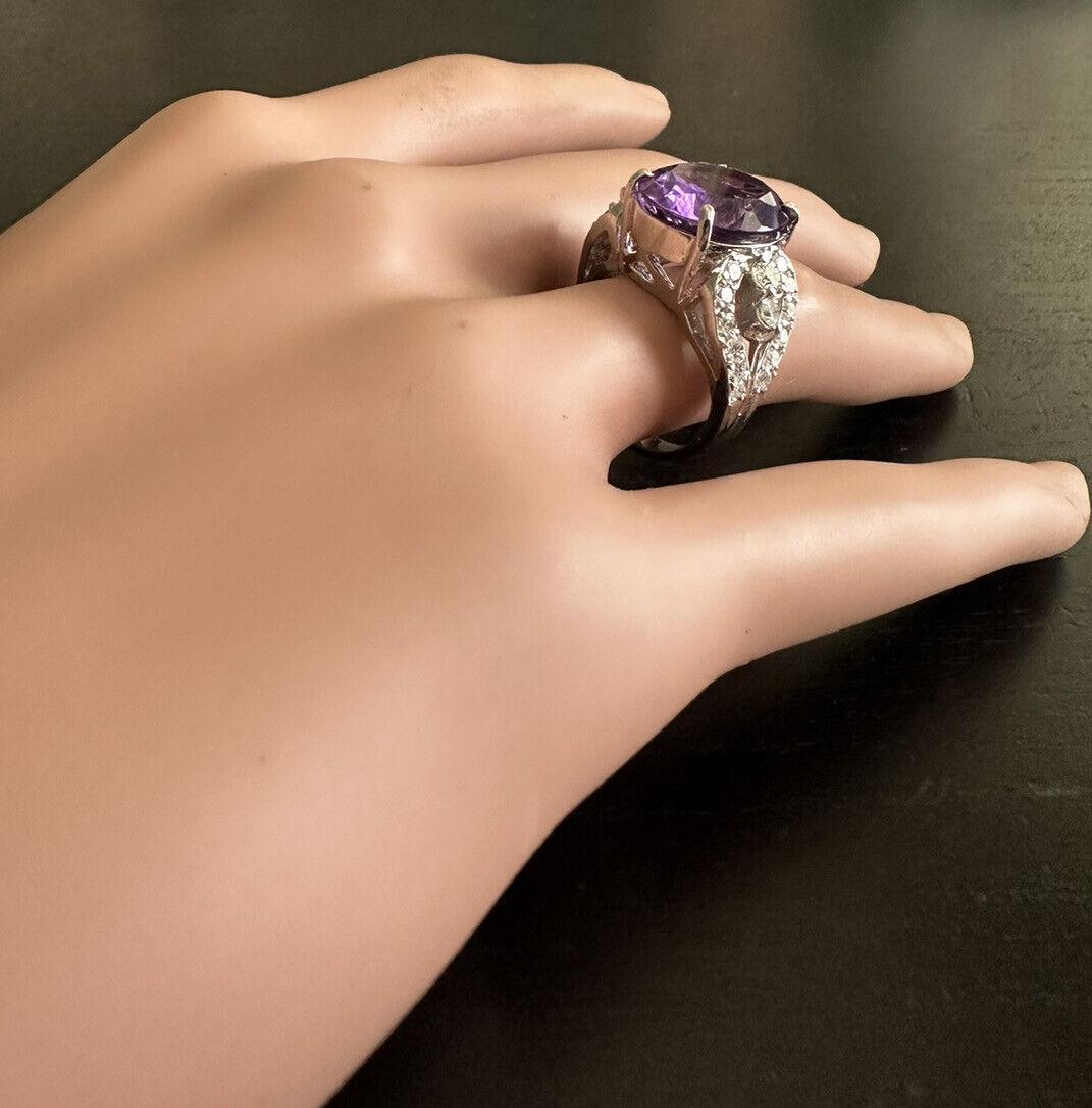 7.50 Carats Natural Amethyst and Diamond 14K Solid White Gold Ring For Sale 3