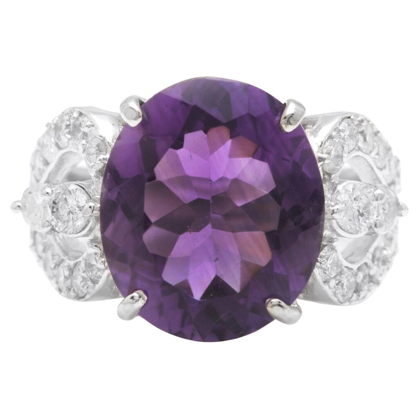 7.50 Carats Natural Amethyst and Diamond 14K Solid White Gold Ring For Sale