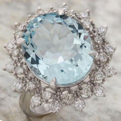 7.50 Carat Natural Aquamarine and Diamond 14 Karat Solid White Gold Ring