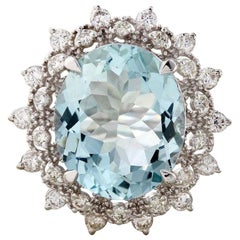 7.50 Carat Natural Aquamarine and Diamond 14 Karat Solid White Gold Ring