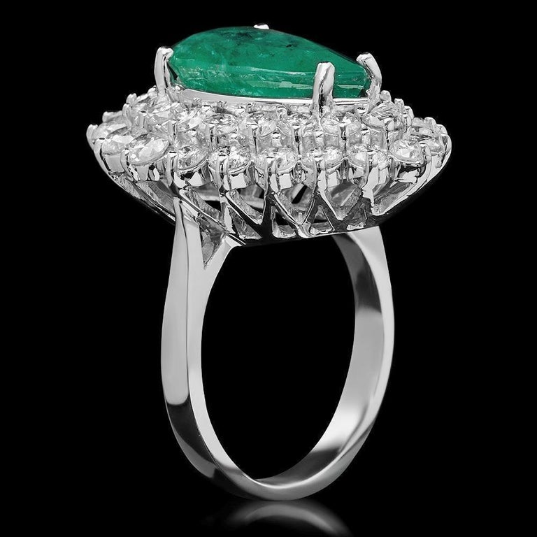 7.50 Carats Natural Emerald and Diamond 14K Solid White Gold Ring For ...