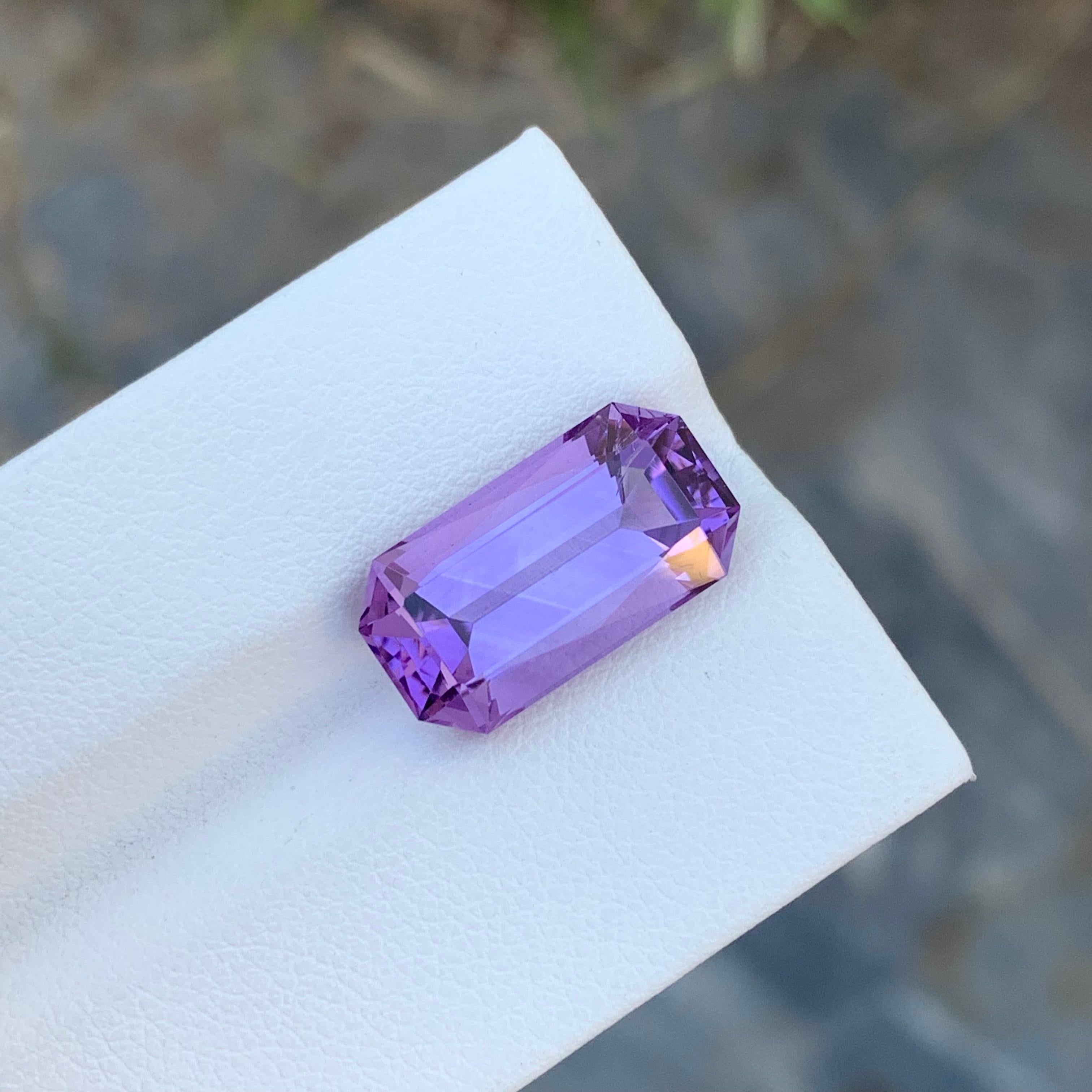 Loose Amethyst 
Weight: 7.50 Carats 
Dimension: 16.5x8.8x7.1 Mm
Origin: Brazil
Shape: Emerald 
Color: Purple
Treatment: Non
Certificate: On Demand
A loose amethyst, with its mesmerizing purple hue, captivates admirers with its beauty. This gemstone,