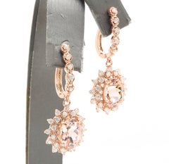 7,50 Karat natürlicher Morganit und Diamant 14K massiver Roségold Ohrringe