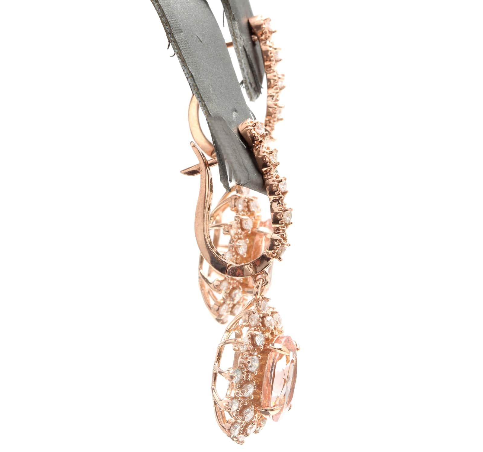 Taglio misto Orecchini in oro rosa massiccio 14K con Morganite naturale e diamanti da 7,50 carati in vendita