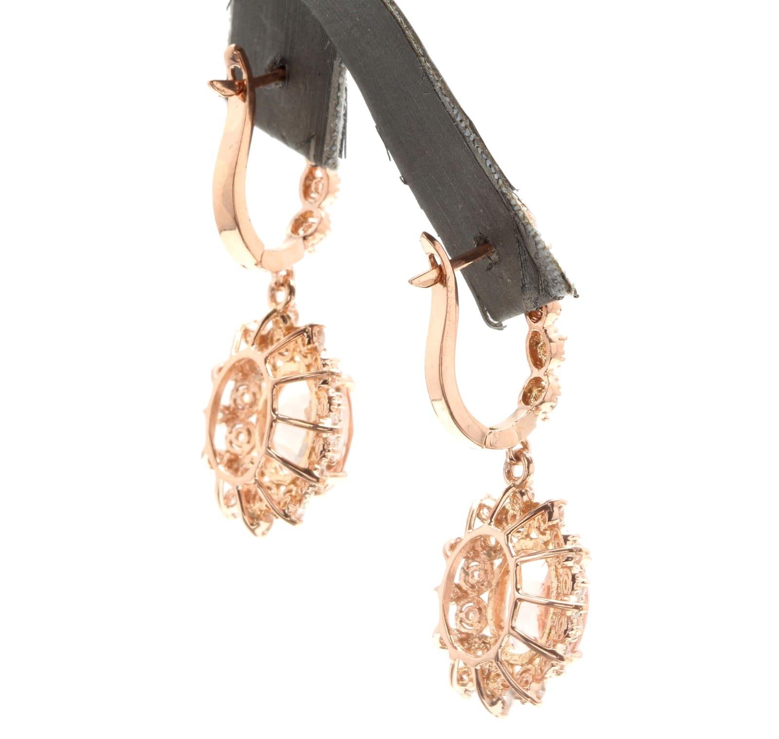 Orecchini in oro rosa massiccio 14K con Morganite naturale e diamanti da 7,50 carati In condizioni Nuovo in vendita a Los Angeles, CA