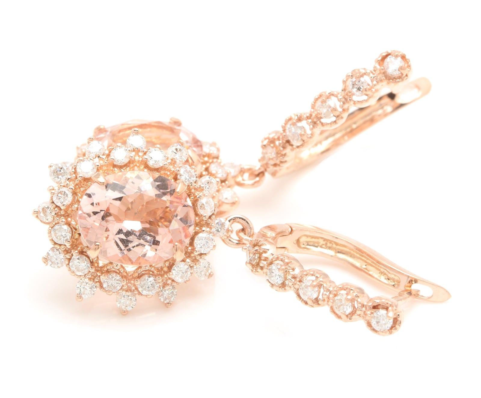 Donna Orecchini in oro rosa massiccio 14K con Morganite naturale e diamanti da 7,50 carati in vendita