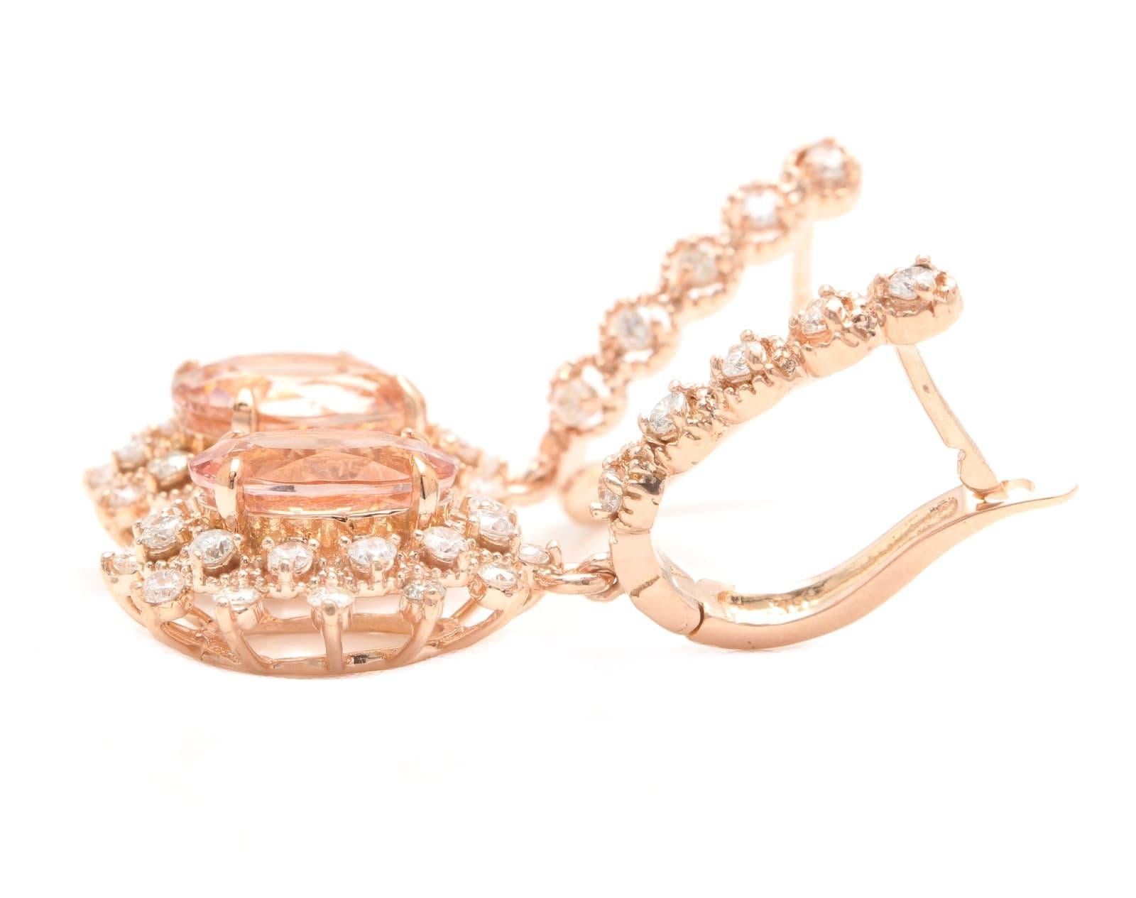 Orecchini in oro rosa massiccio 14K con Morganite naturale e diamanti da 7,50 carati in vendita 1
