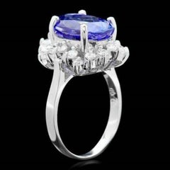 7.50 Carat Natural Tanzanite and Diamond 14 Karat Solid White Gold Ring