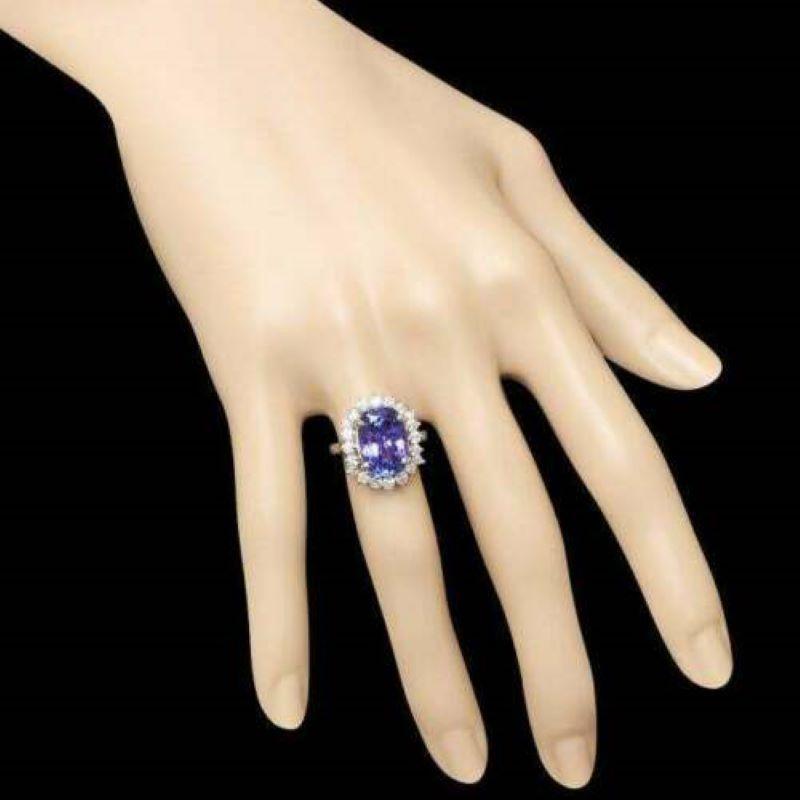 Rose Cut 7.50 Carat Natural Tanzanite and Diamond 14 Karat Solid White Gold Ring For Sale