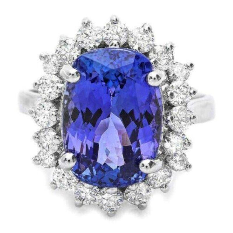 7.50 Carat Natural Tanzanite and Diamond 14 Karat Solid White Gold Ring In New Condition For Sale In Los Angeles, CA