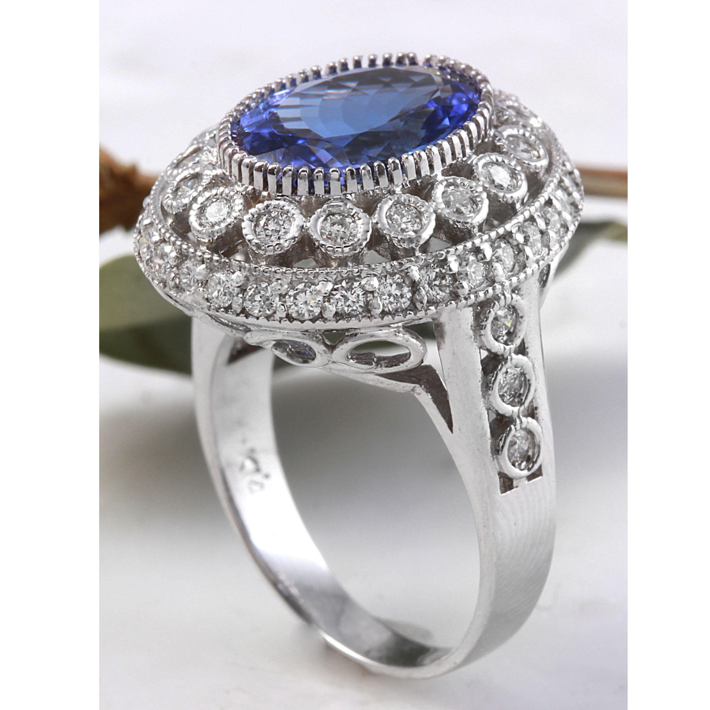 Women's 7.50 Carat Natural Tanzanite and Diamond 14 Karat Solid White Gold Ring For Sale