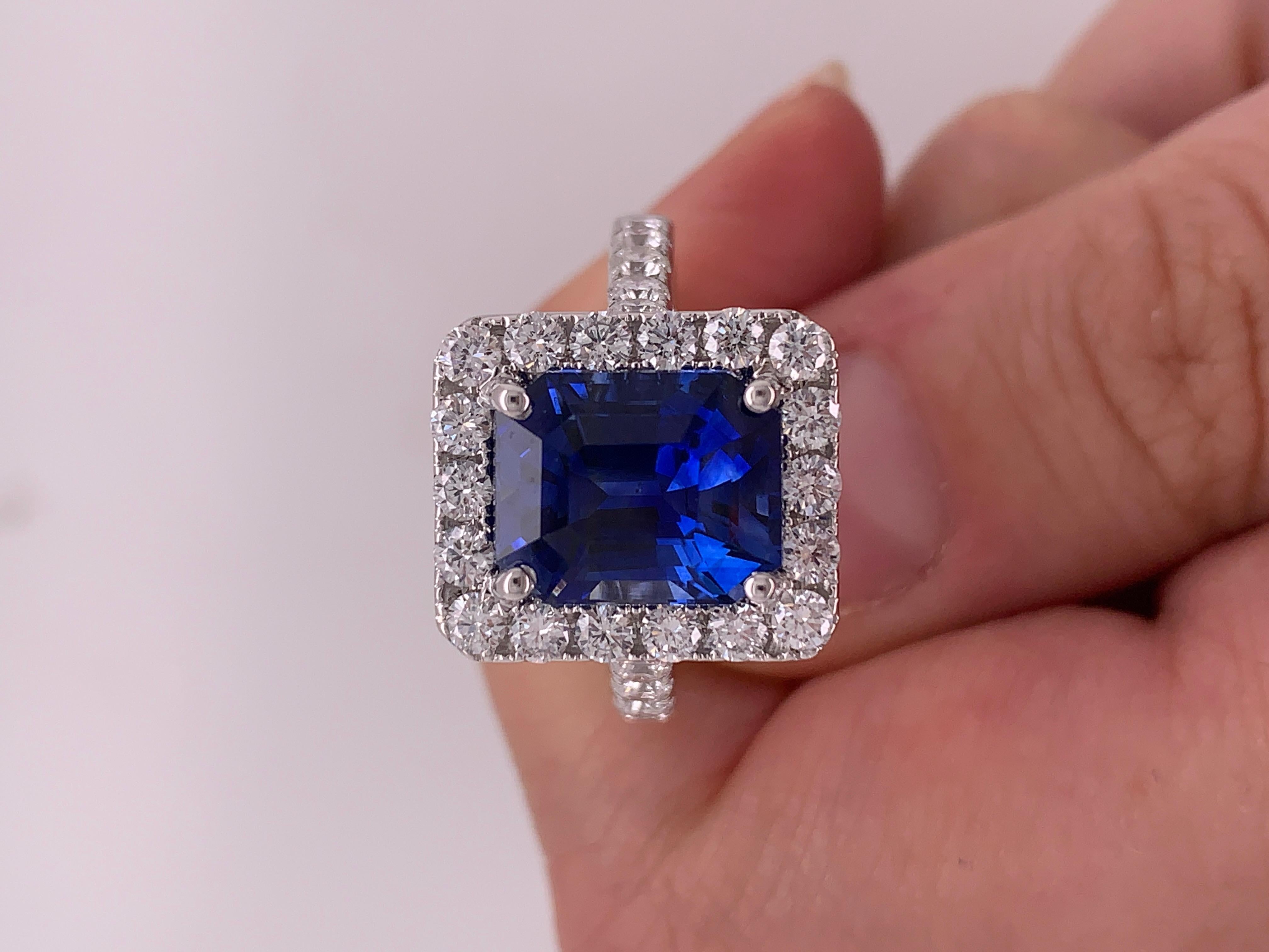 7.50 Carat Royal Blue Emerald Cut Sapphire Diamond Ring In New Condition For Sale In New York, NY