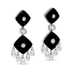 Roman Malakov 7.50 Carats Total Black Onyx & Briolette Diamond Fashion Earrings