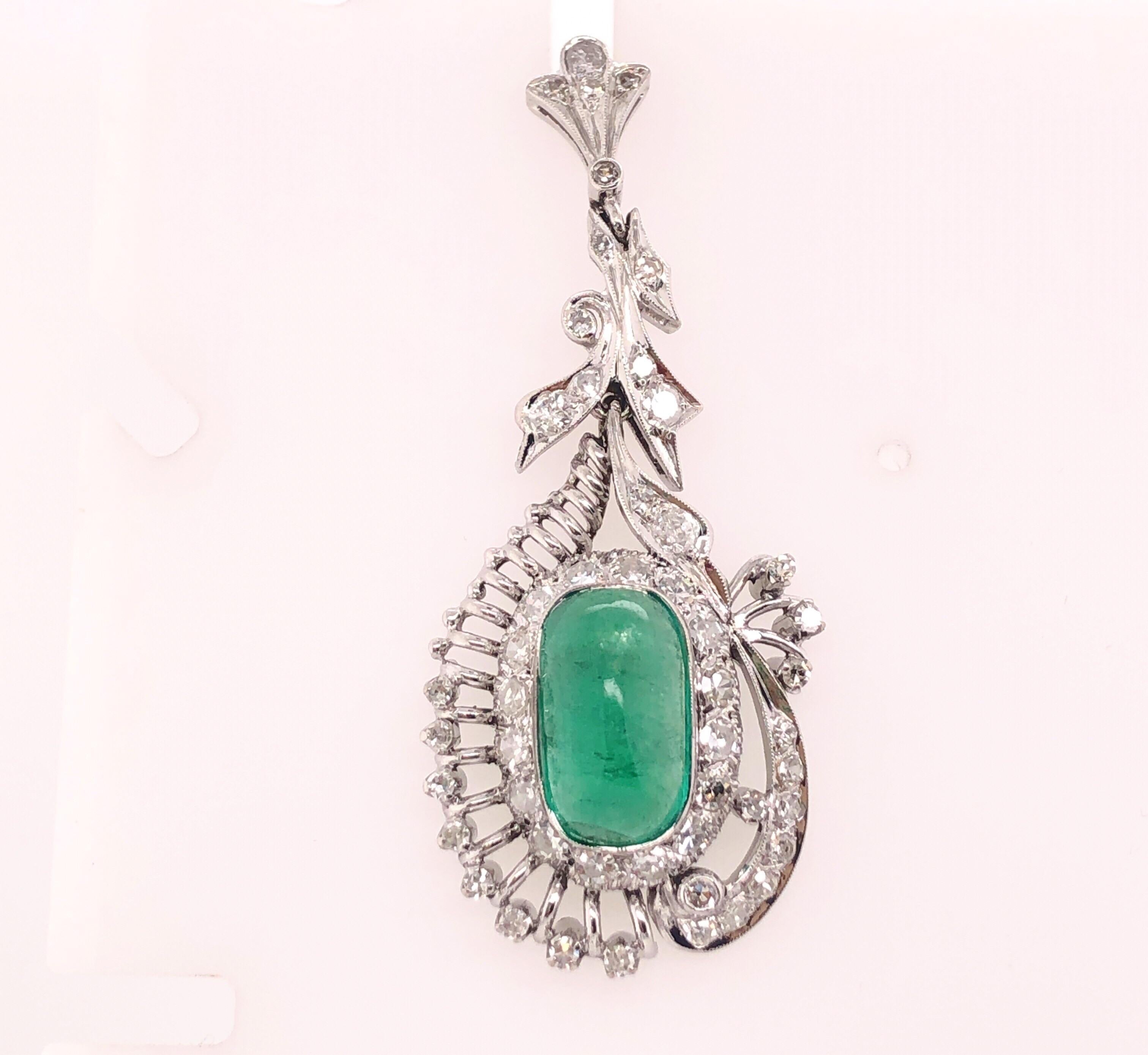7.50 Carat Total Vintage Cabochon Emerald and Diamond Dangle Earrings In New Condition In Houston, TX