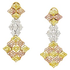 7,50 Karat Tricolor-Diamanttropfenohrringe aus 18K Weiß-, Gelb- und Roségold