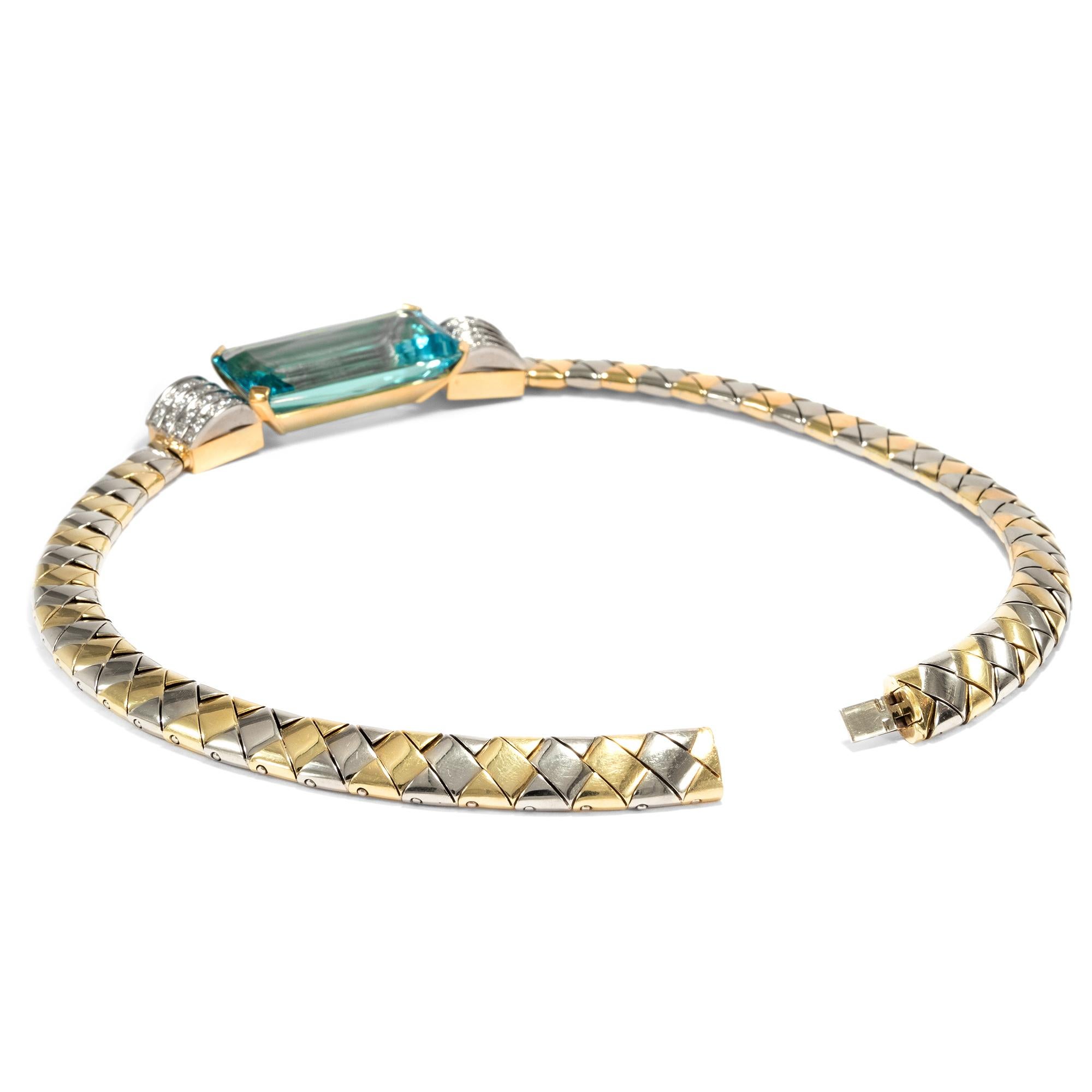 Modern 75.0 ct Aquamarine & Diamonds 18k Gold Certified Vintage 1980s Collar Necklace