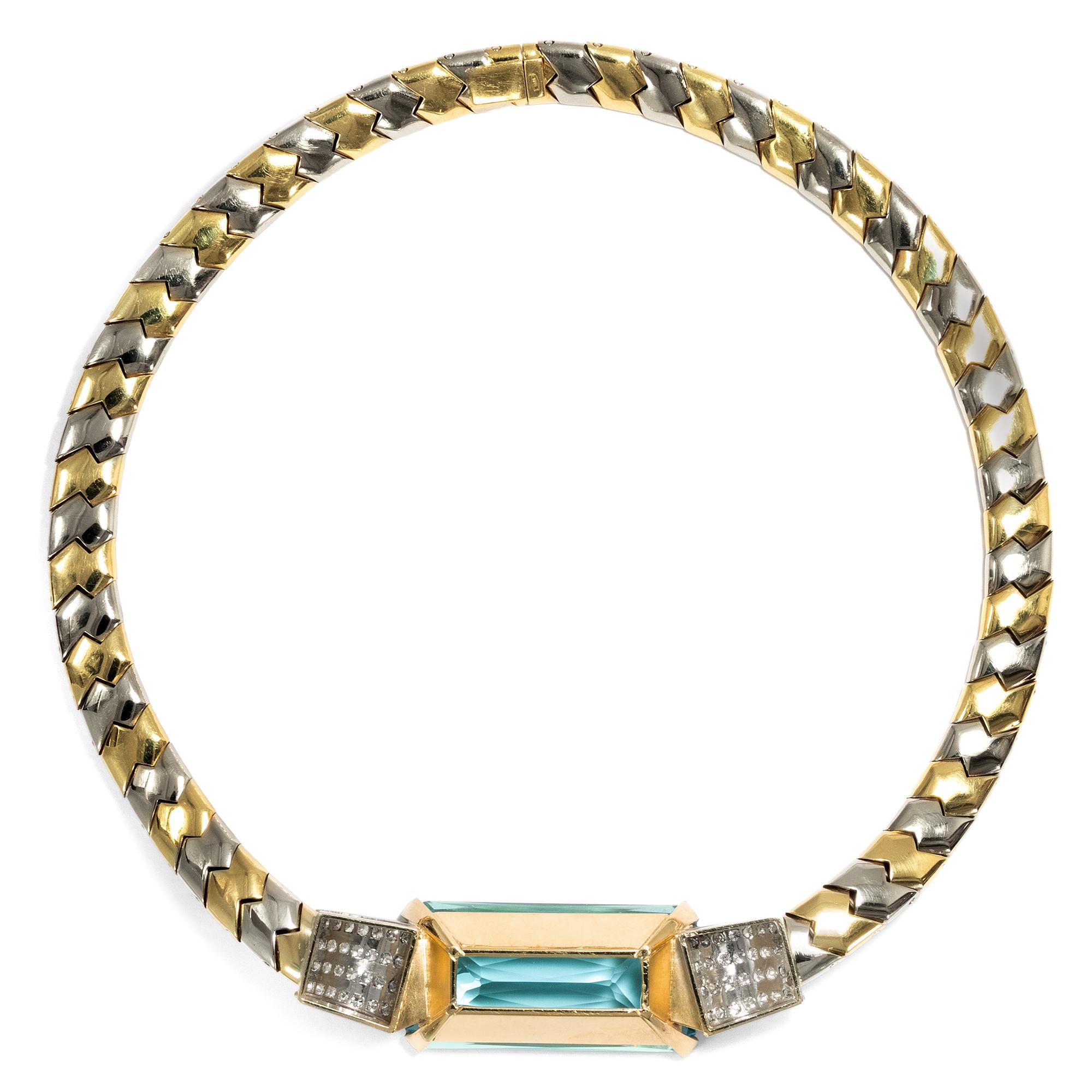 75.0 ct Aquamarine & Diamonds 18k Gold Certified Vintage 1980s Collar Necklace 1