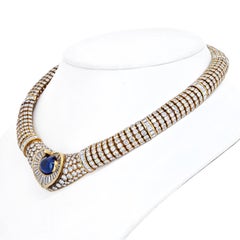 7.50 Ct Blue Cabochon Sapphire and Diamond Estate Necklace