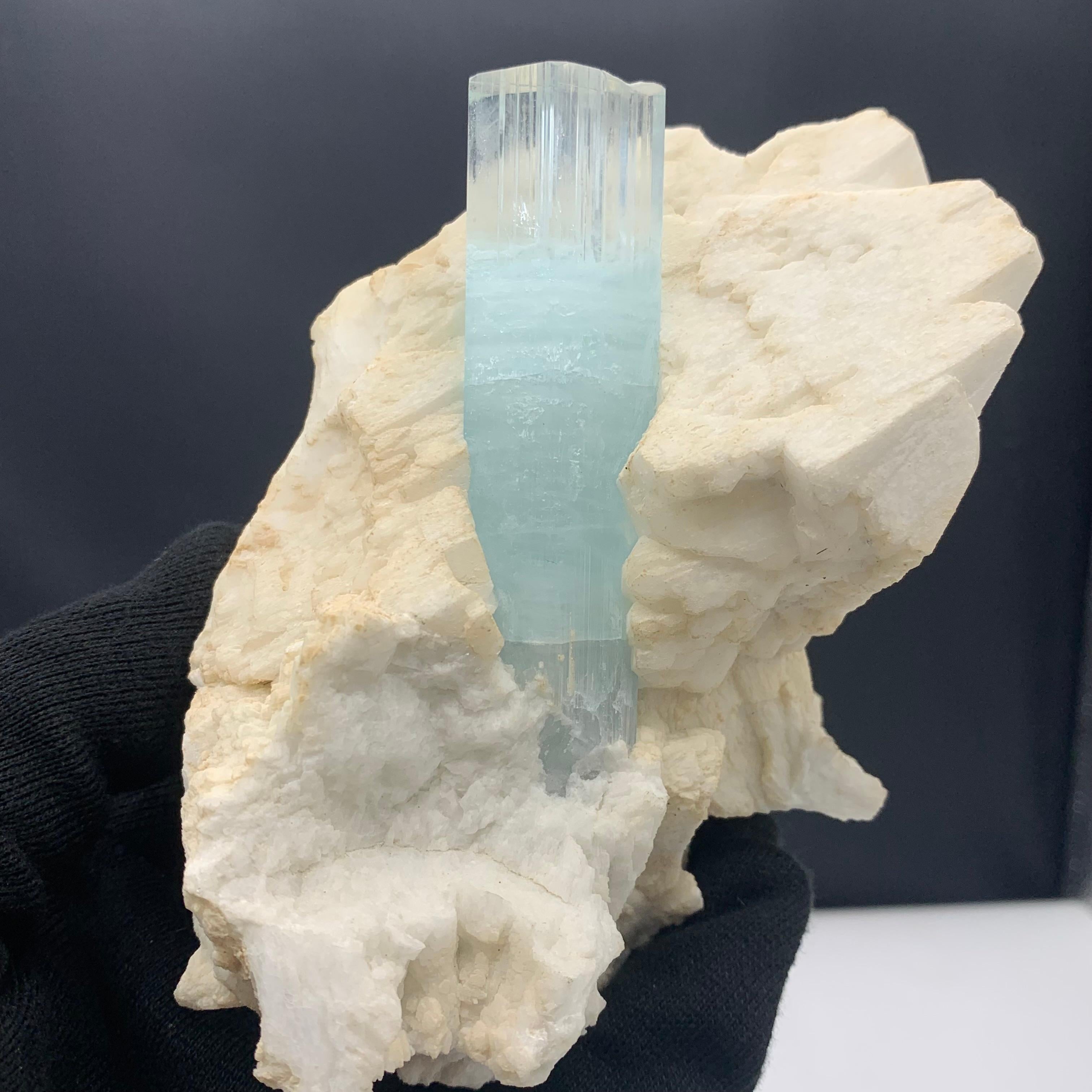 750 Gram Attractive Aquamarine Specimen With Attach with Feldspar From Pakistan  For Sale 7