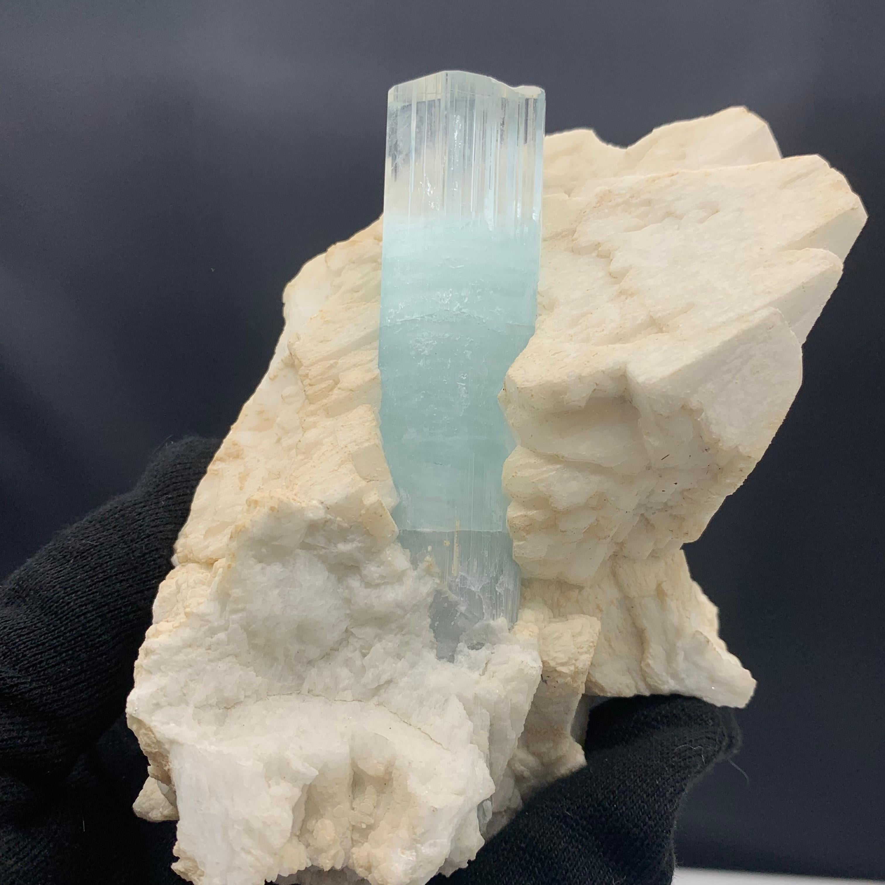 Rock Crystal 750 Gram Attractive Aquamarine Specimen With Attach with Feldspar From Pakistan  For Sale