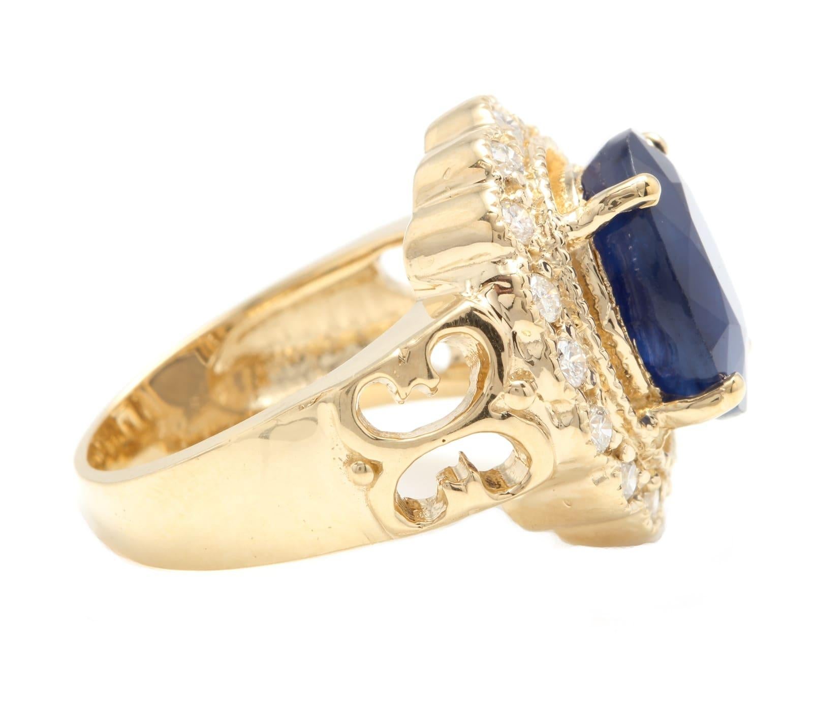 Mixed Cut 7.50 Natural Blue Sapphire & Diamond 14k Solid Yellow Gold Ring For Sale