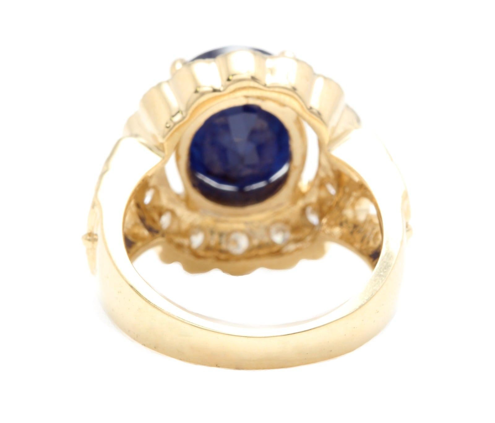 7.50 Natural Blue Sapphire & Diamond 14k Solid Yellow Gold Ring In Good Condition For Sale In Los Angeles, CA