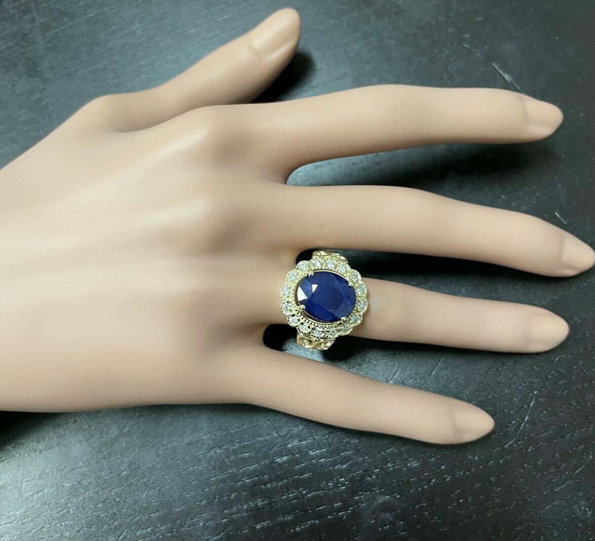 Women's 7.50 Natural Blue Sapphire & Diamond 14k Solid Yellow Gold Ring For Sale