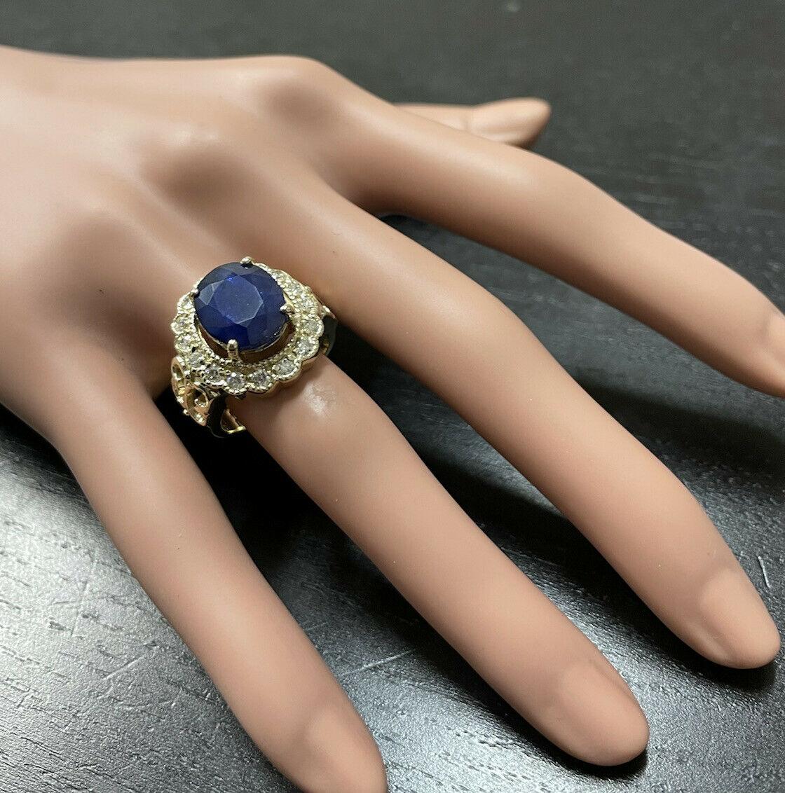 7.50 Natural Blue Sapphire & Diamond 14k Solid Yellow Gold Ring For Sale 1