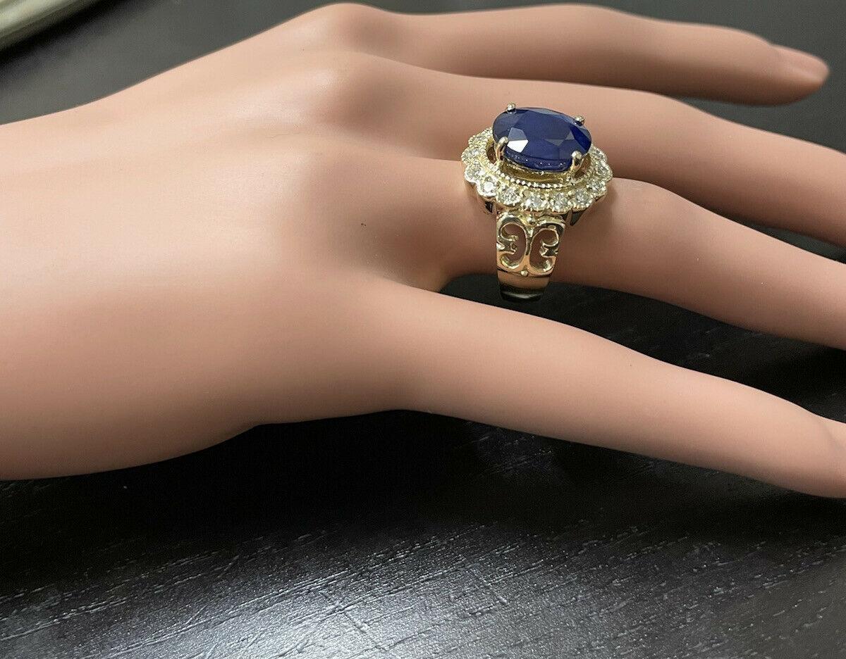 7.50 Natural Blue Sapphire & Diamond 14k Solid Yellow Gold Ring For Sale 2