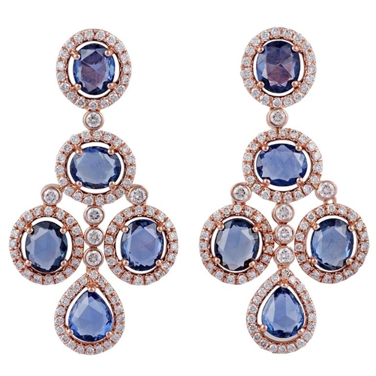 7.50 Sapphire & Diamond Earrings Studded in 18 Karat Rose Gold For Sale