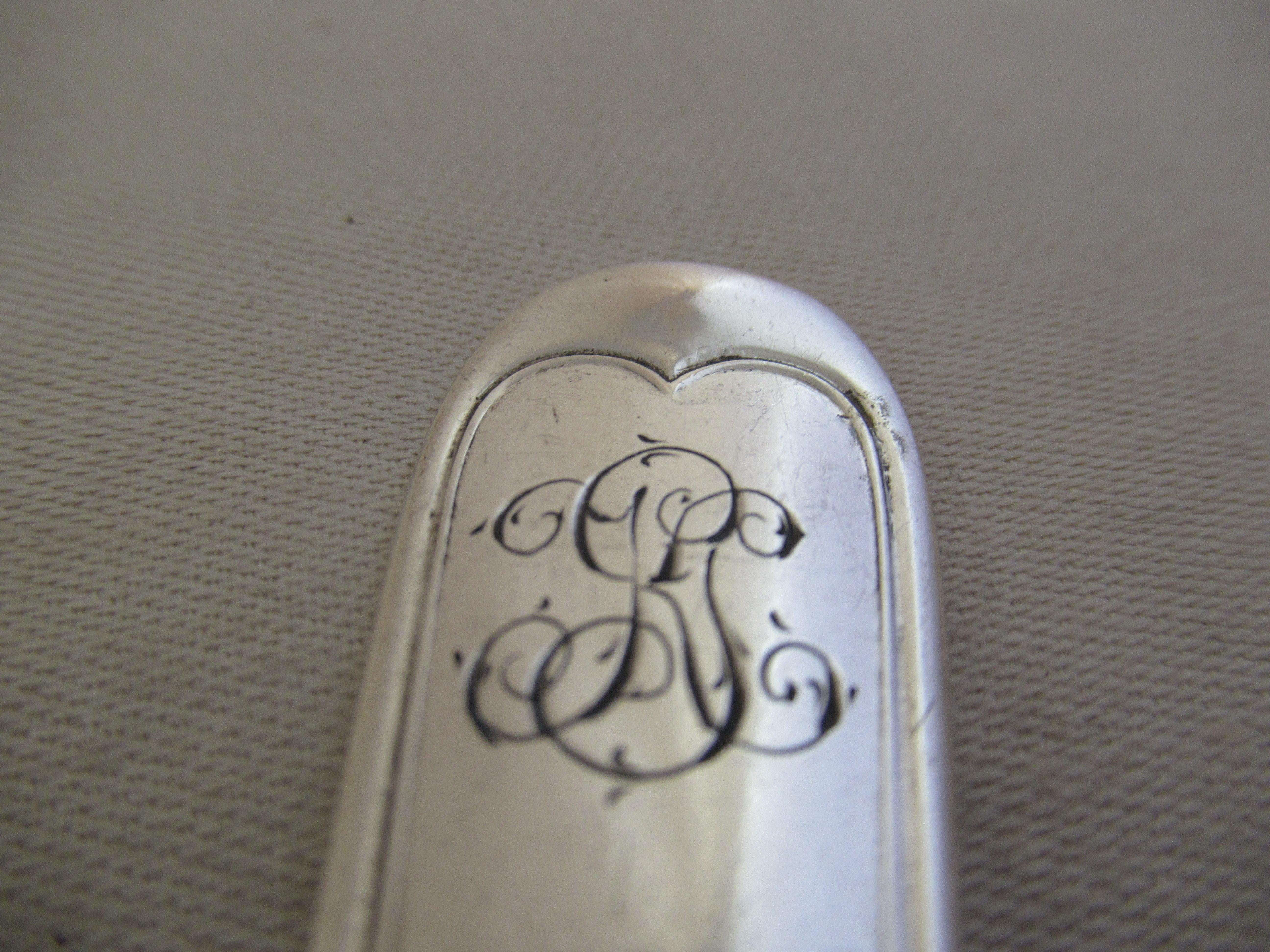 Art Nouveau 750 Silver Set of 6 Fiddle & Thread Large Teaspoons European For Sale