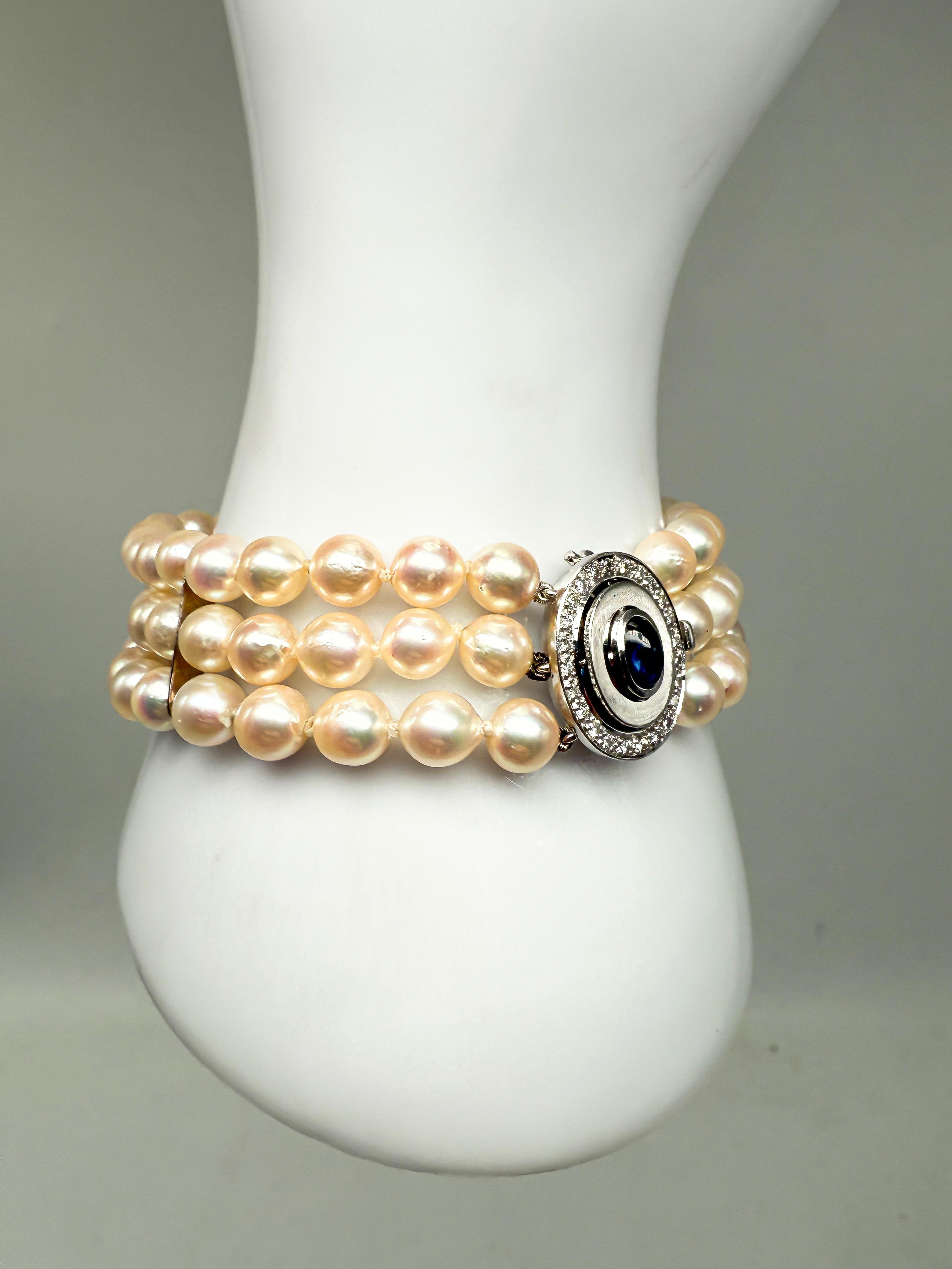 Pulsera de Oro Blanco 750 con Zafiro, Diamantes y Perlas Retro en venta