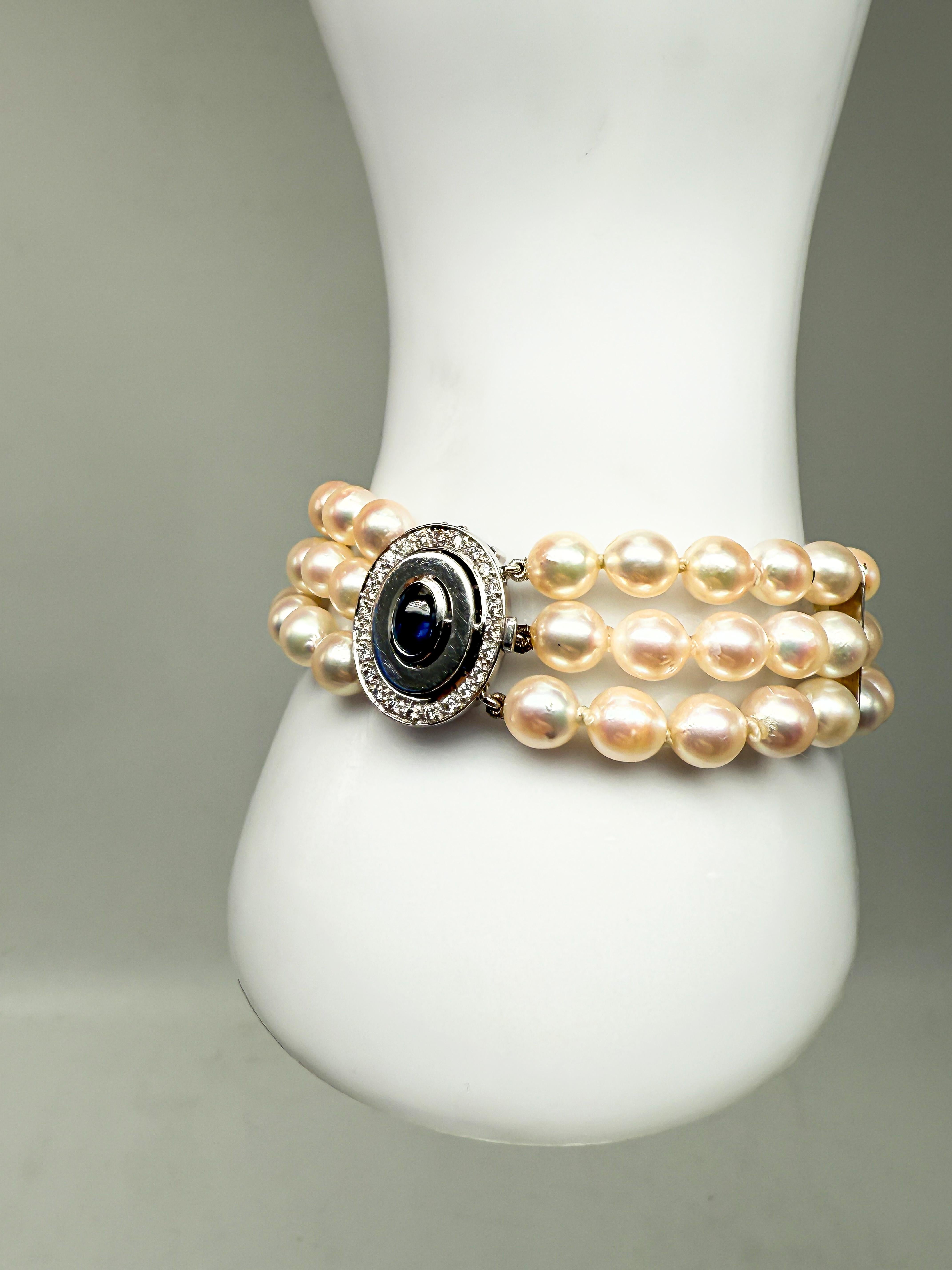 Pulsera de Oro Blanco 750 con Zafiro, Diamantes y Perlas Corte brillante en venta