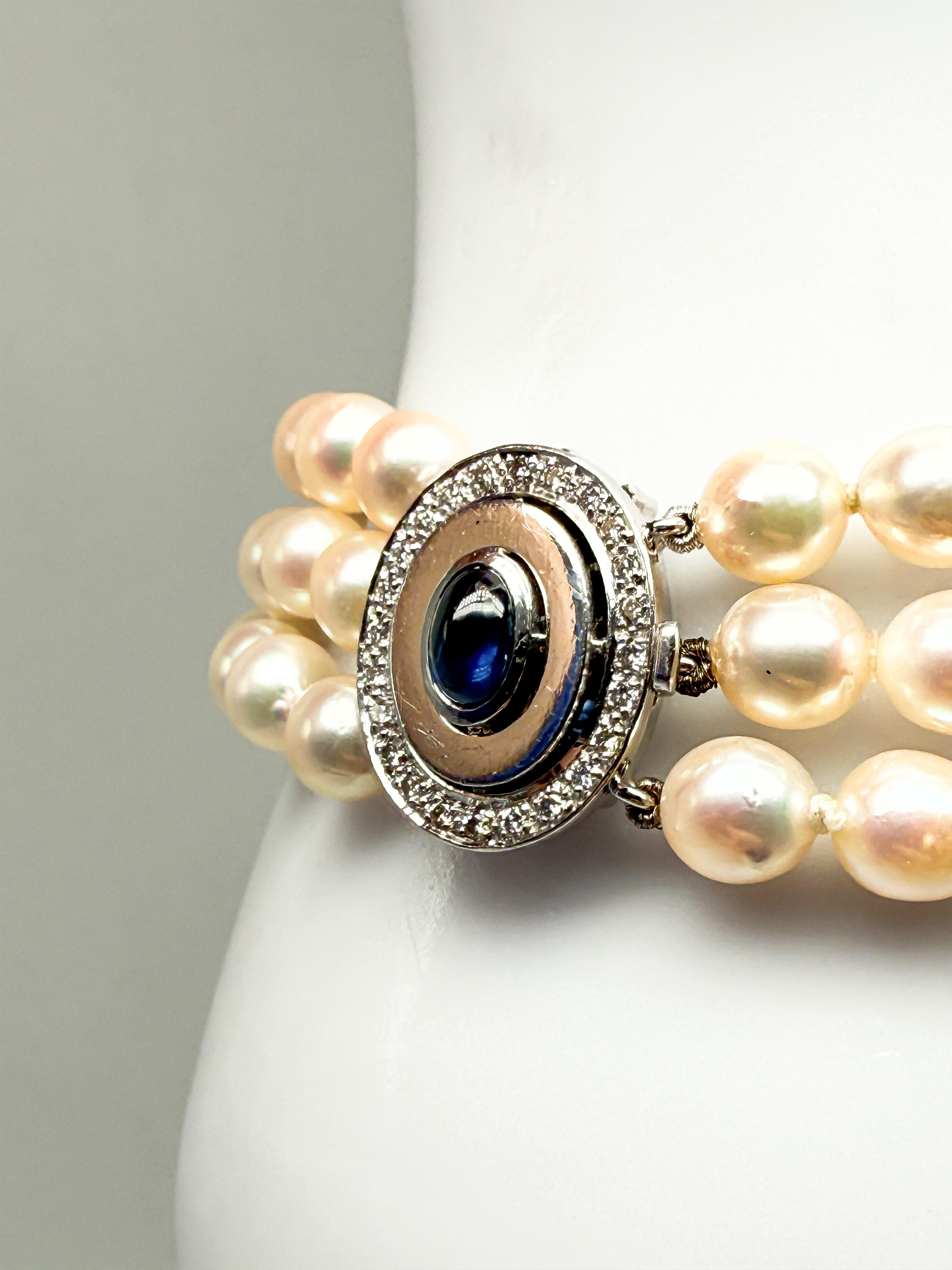 Pulsera de Oro Blanco 750 con Zafiro, Diamantes y Perlas en Bueno estado para la venta en Berlin, DE
