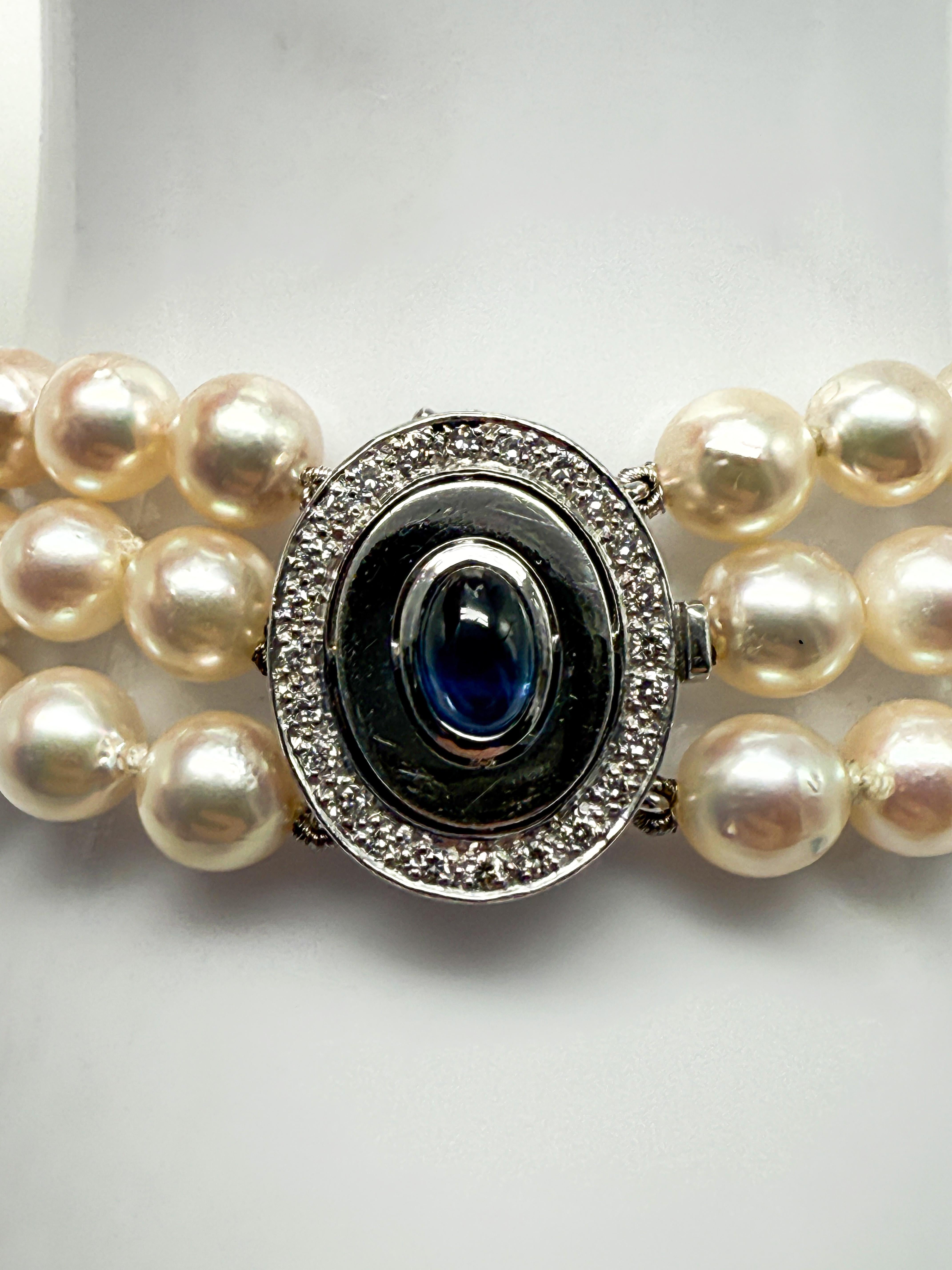 Femenino o masculino Pulsera de Oro Blanco 750 con Zafiro, Diamantes y Perlas en venta