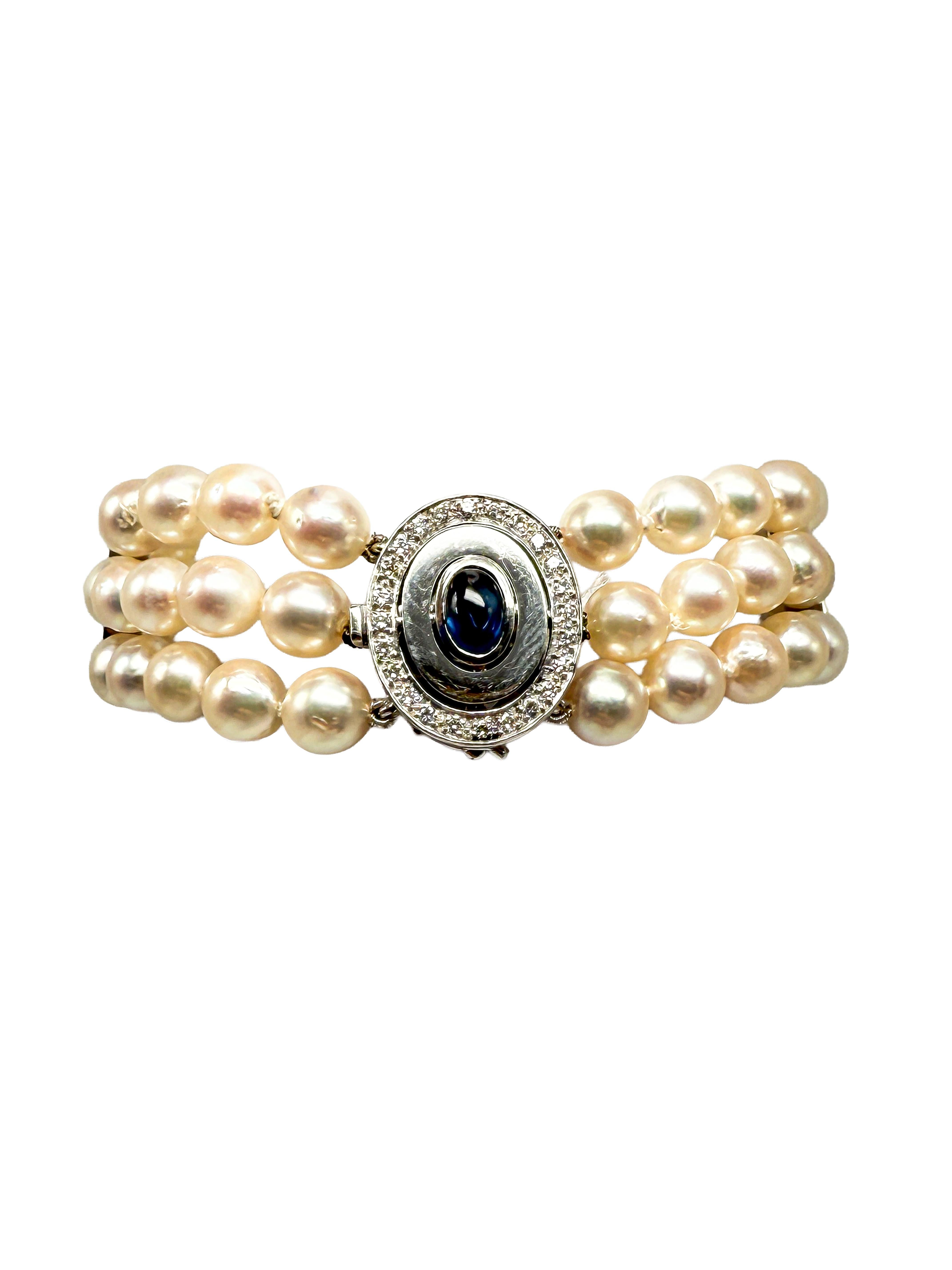 Pulsera de Oro Blanco 750 con Zafiro, Diamantes y Perlas en venta 1