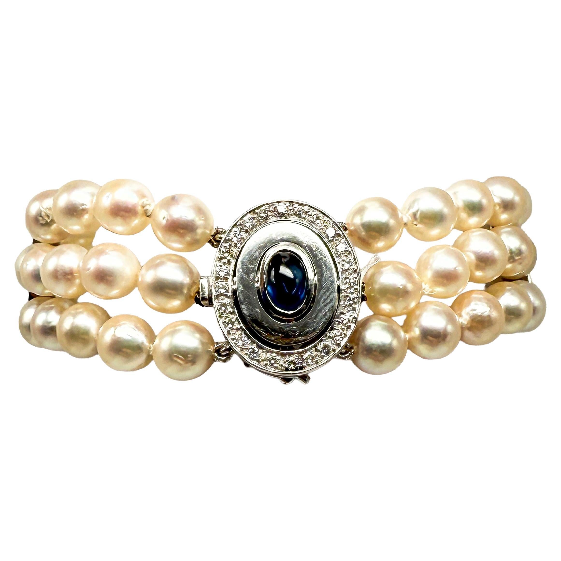 Bracciale in oro bianco 750 con zaffiro, diamanti e perle