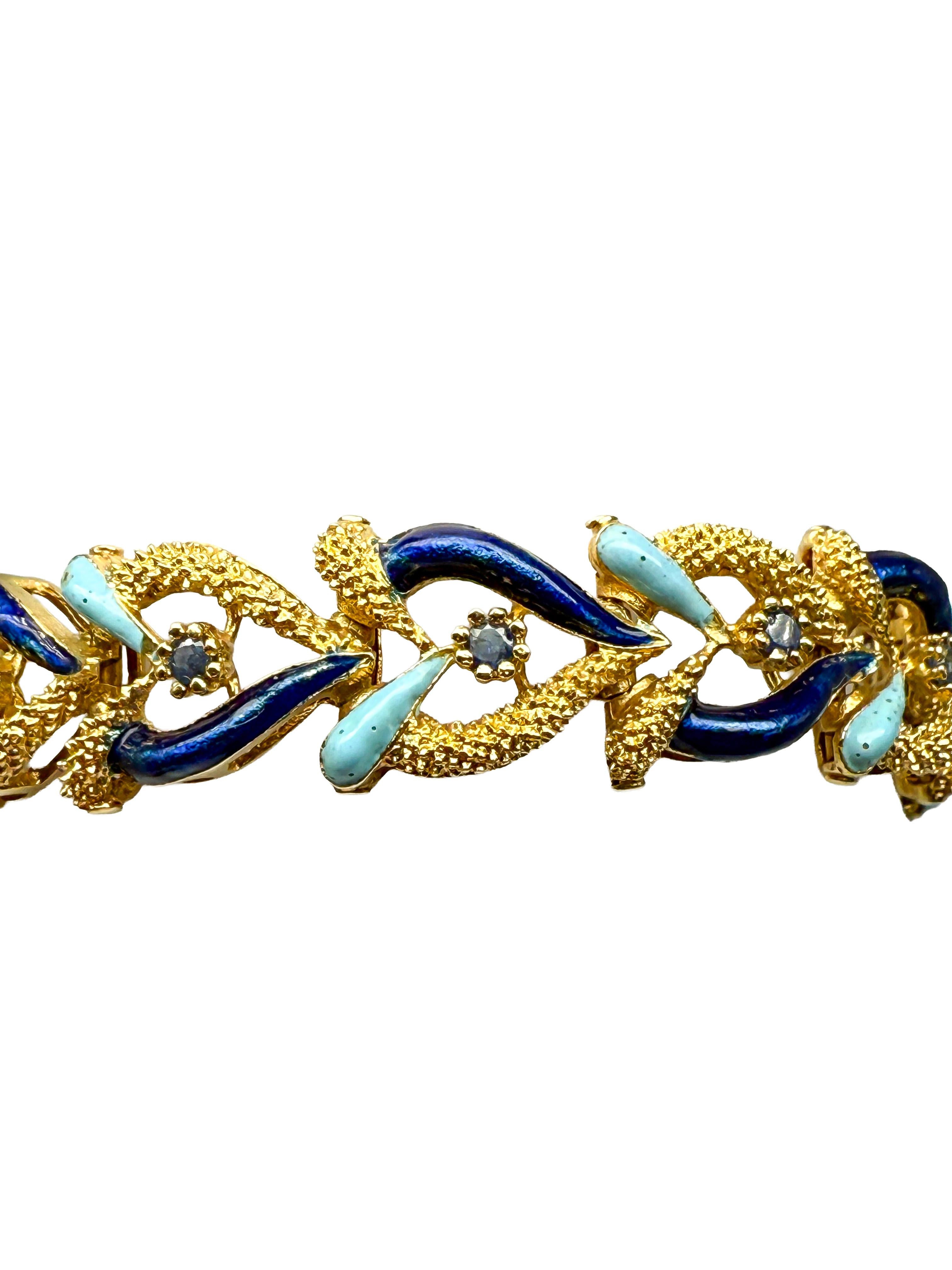 Moderne Or jaune 750 ; bracelet avec saphirs, émaillé en vente