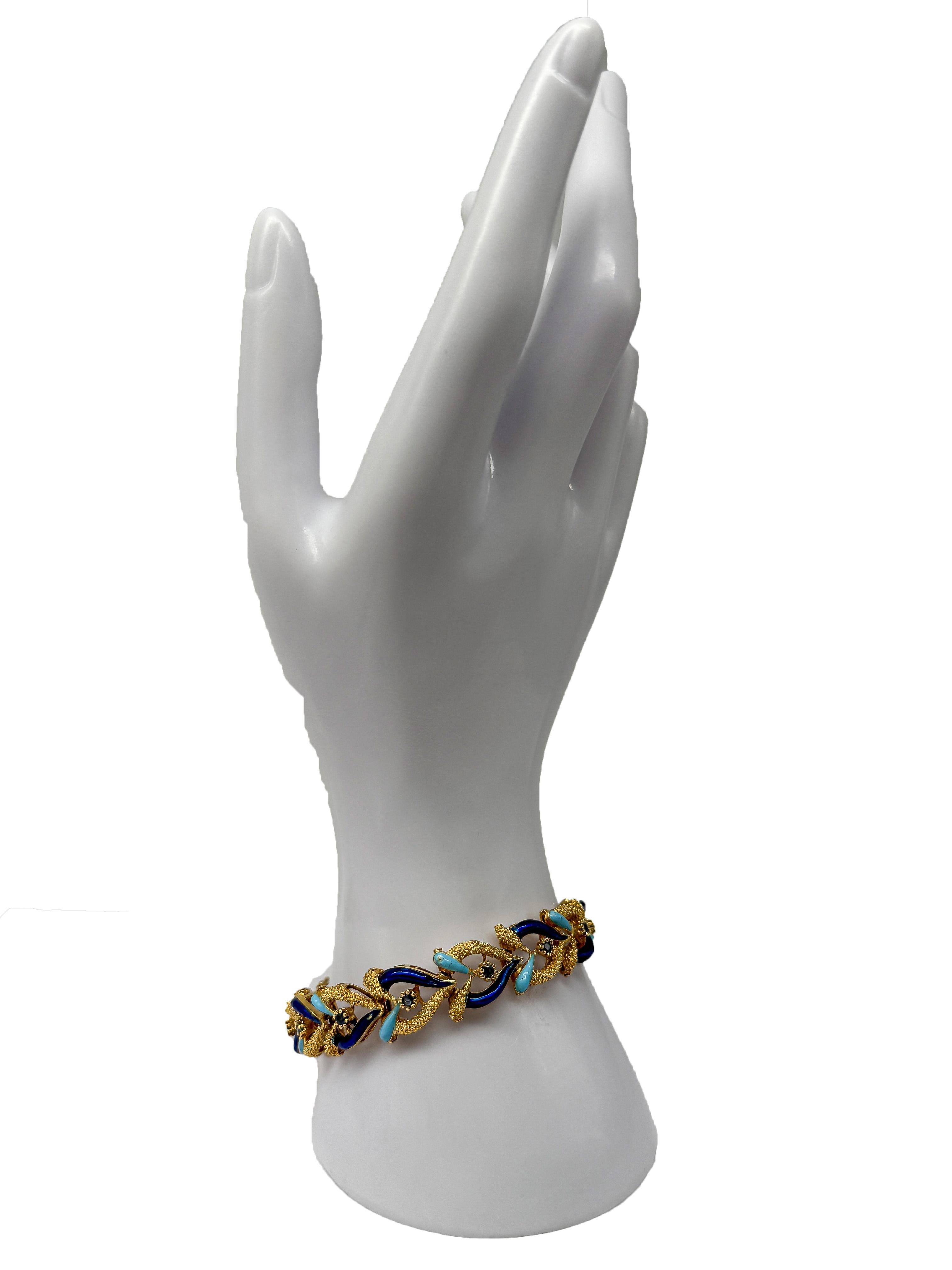 Or jaune 750 ; bracelet avec saphirs, émaillé Bon état - En vente à Berlin, DE