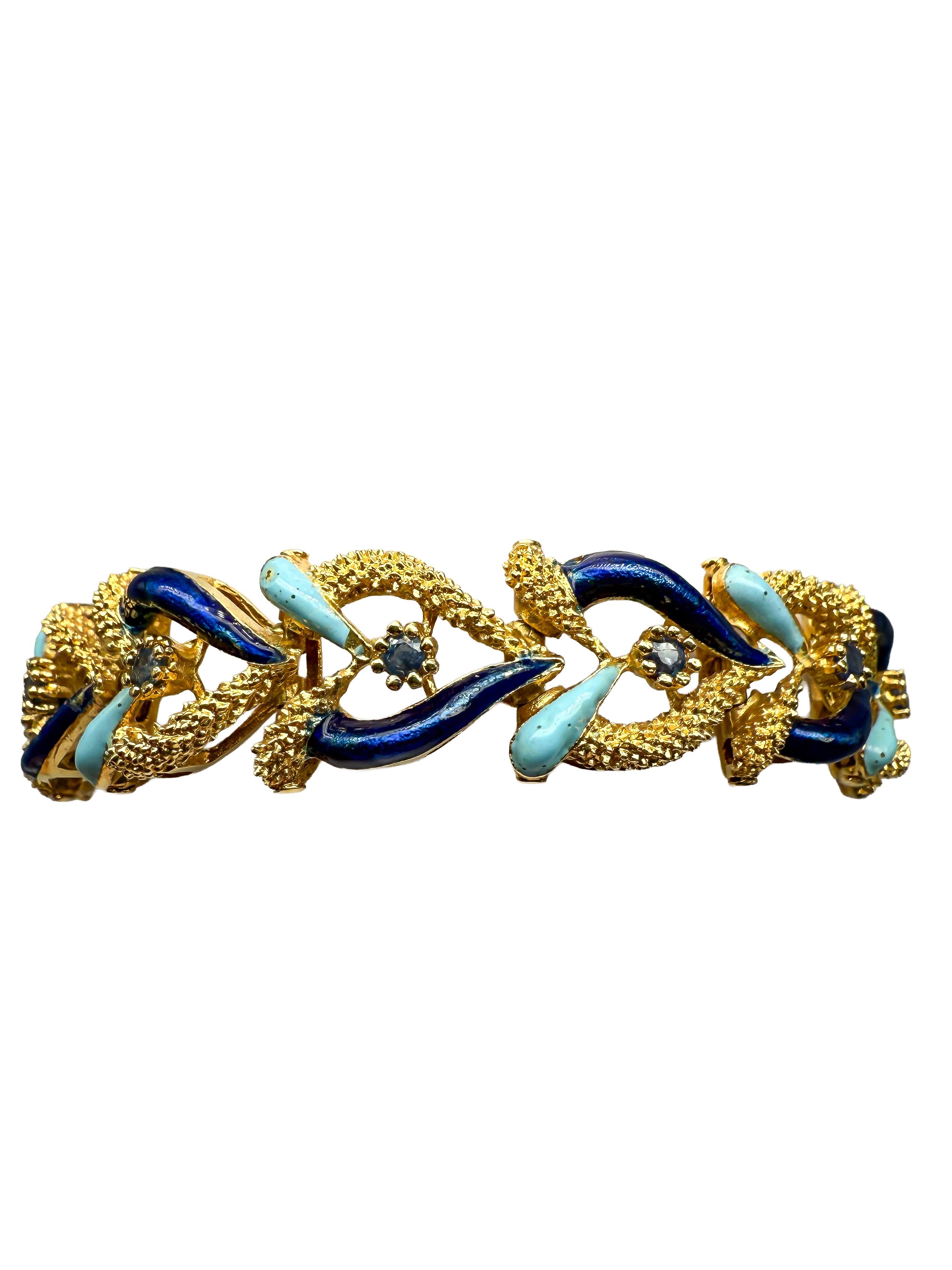 Or jaune 750 ; bracelet avec saphirs, émaillé Unisexe en vente