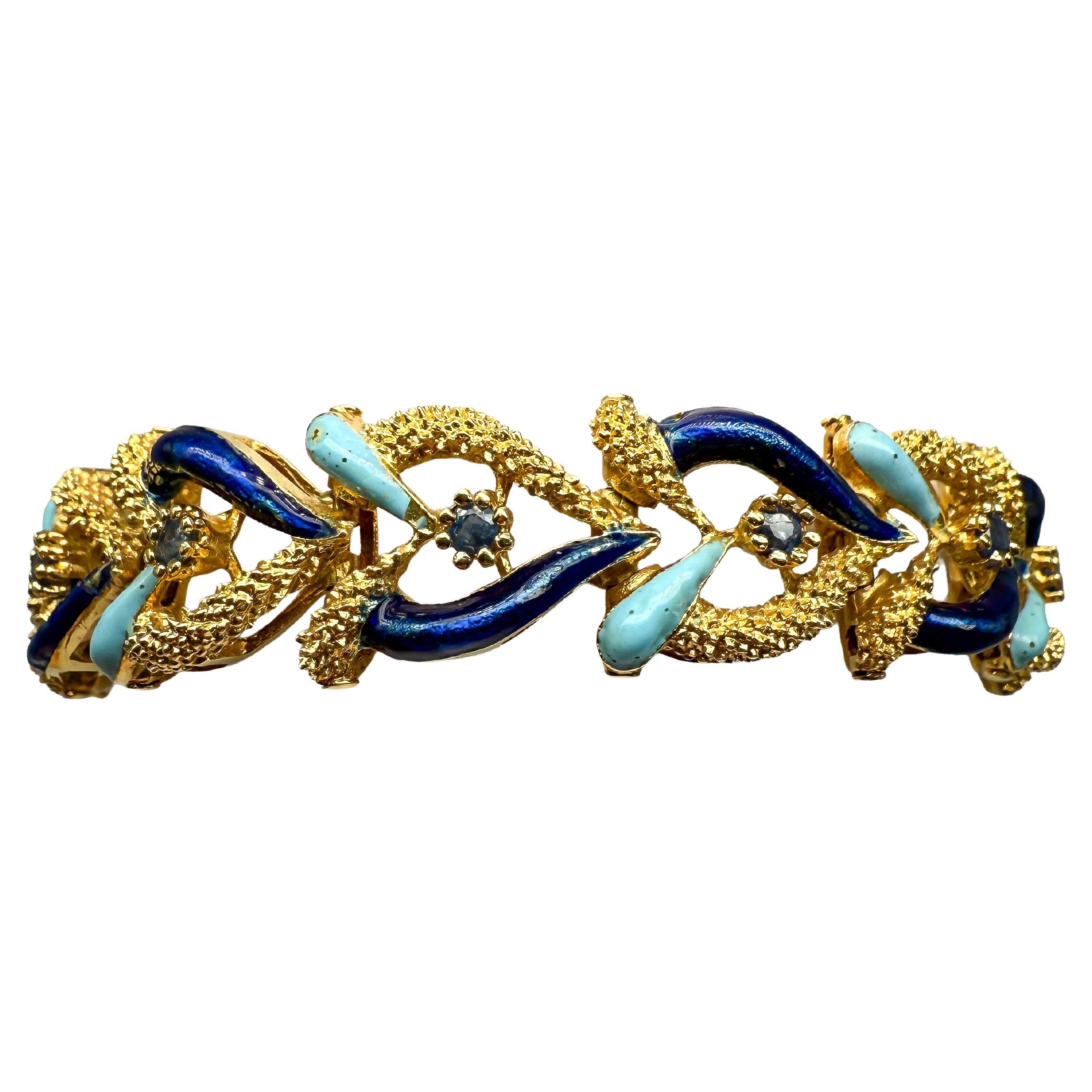 Or jaune 750 ; bracelet avec saphirs, émaillé